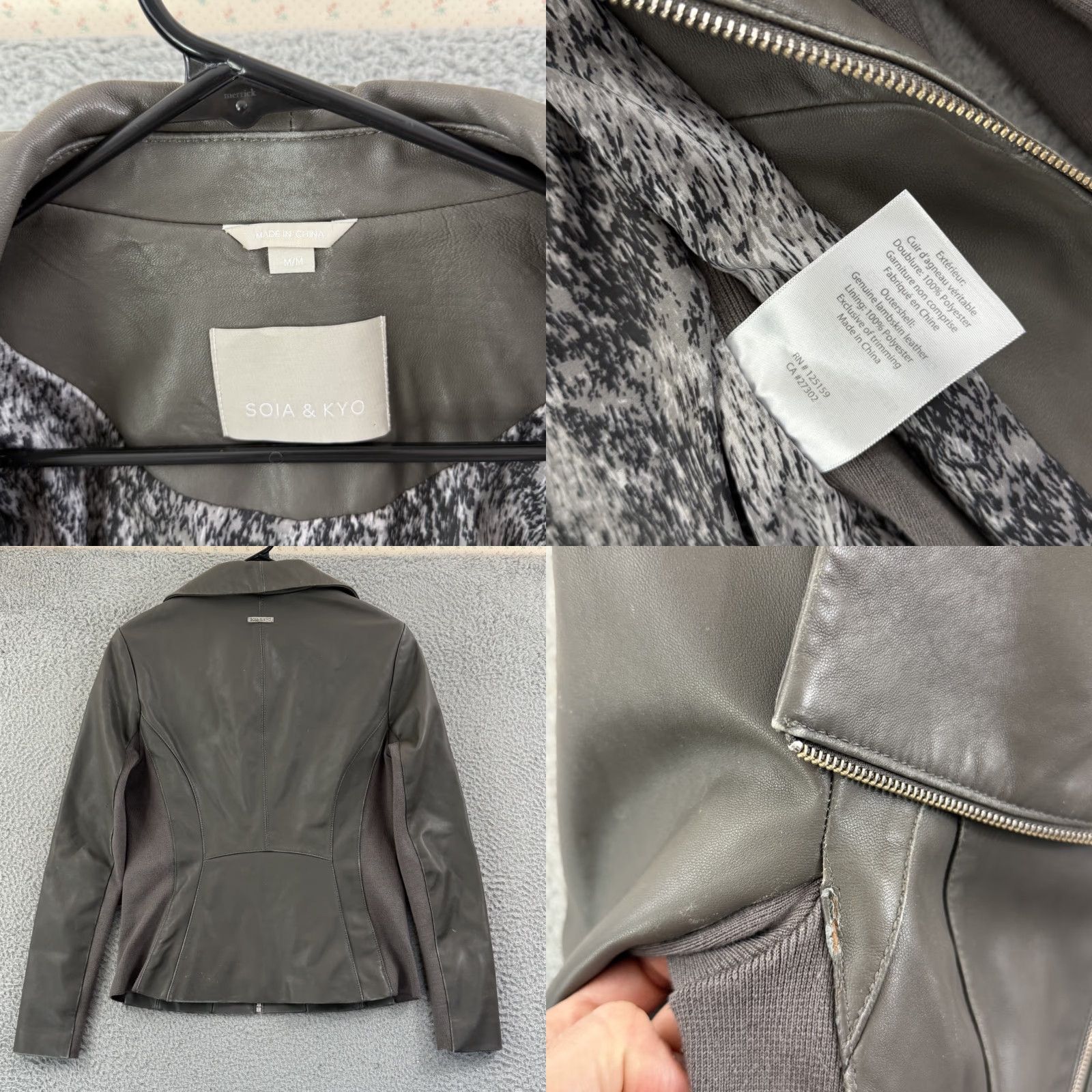 Vintage Soia & Kyo Jacket Women M Gray Full Zip Leather Biker Moto Outdoor Size M / US 6-8 / IT 42-44 - 8 Thumbnail