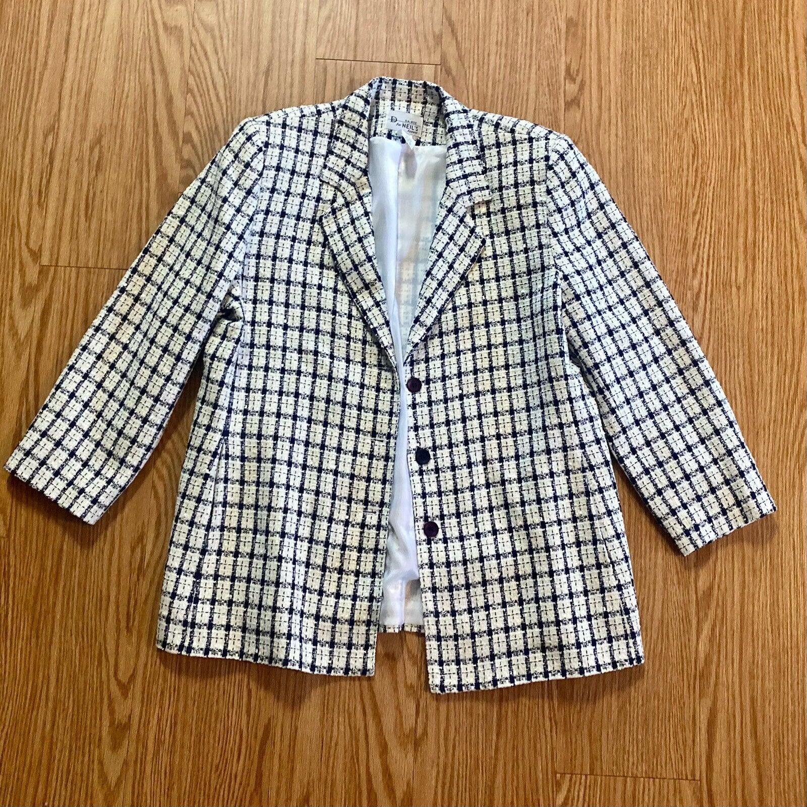 Other Da-Rue Vintage White Metallic Navy Plaid Blazer Womens Large Size L / US 10 / IT 46 - 6 Thumbnail
