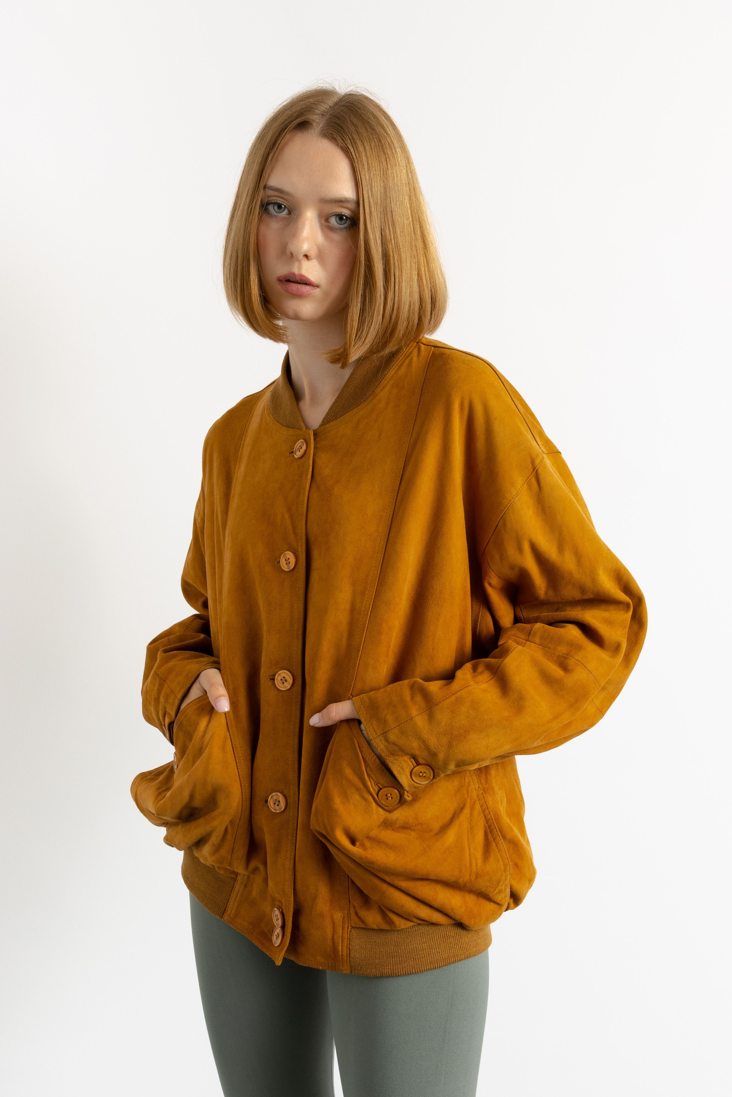 Vintage Suede Bomber Jacket 80s Brown Suede Jacket 6227 Size L / US 10 / IT 46 - 2 Thumbnail
