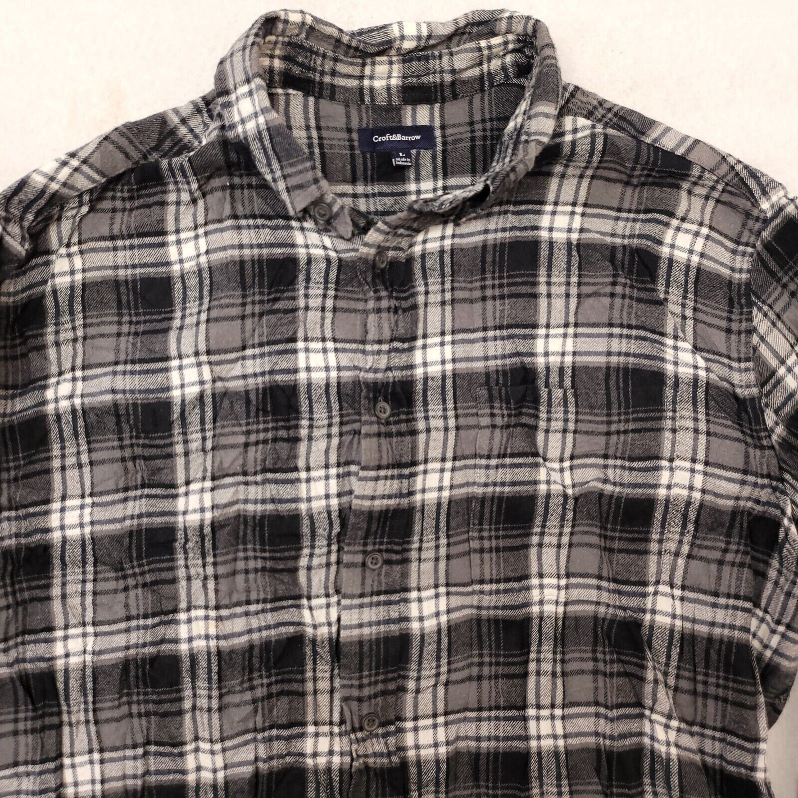 Croft & Barrow Croft & Barrow Madras Flannel Shirt Mens Size Large L Gray Size US L / EU 52-54 / 3 - 1 Thumbnail