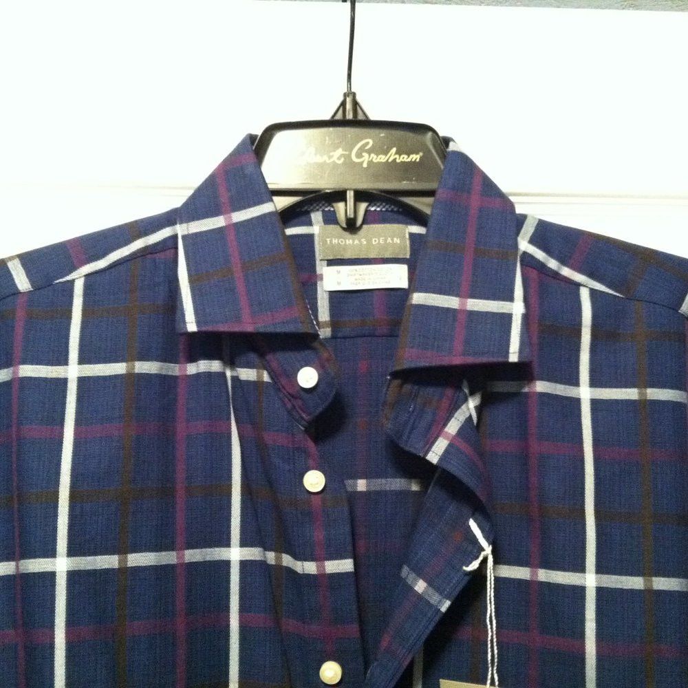Thomas Dean THOMAS DEAN MENS NEW NAVY 100%COTTON CASUAL SHIRT SIZE: M Size US M / EU 48-50 / 2 - 2 Thumbnail