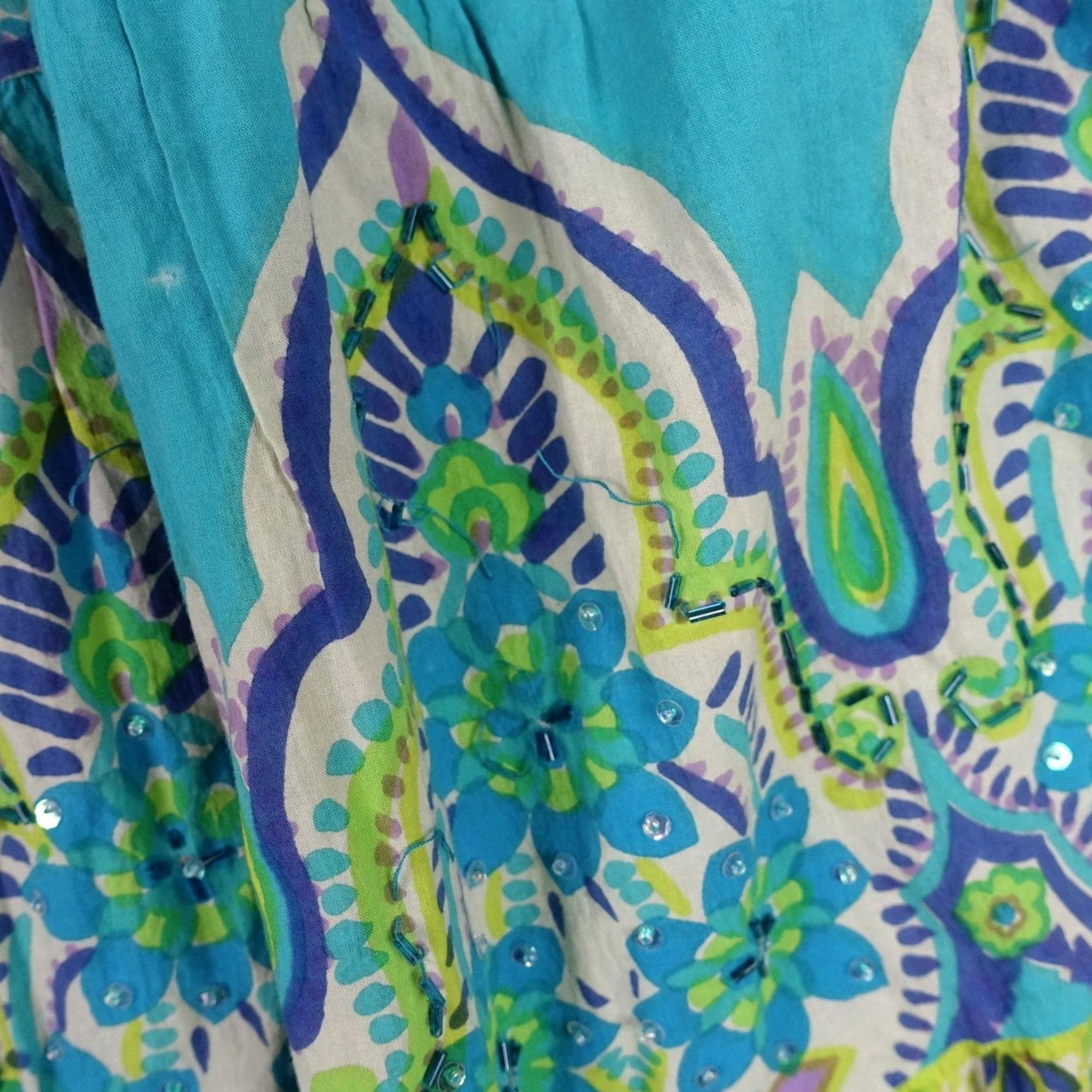 Vintage VINTAGE Phool Skirt Womens XL Turquoise Paisley Beaded Sequin Maxi Boho Summer VTG Size 36" / US 14 / IT 50 - 6 Thumbnail