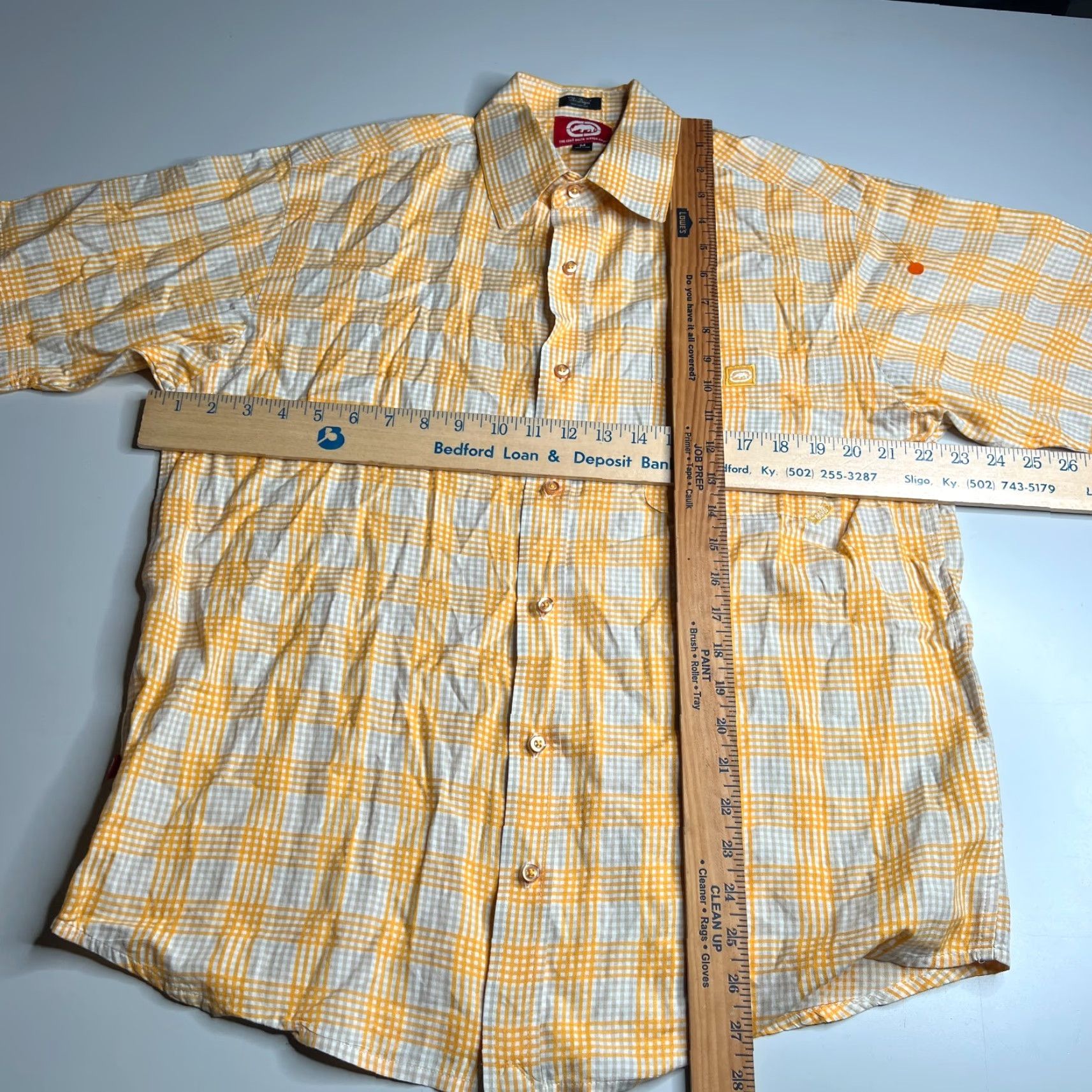 Ecko Unltd. Ecko Unltd Men’s Short Sleeve Button-Up Shirt Yellow Plaid 100% Cotton M Regular Mens Size US M / EU 48-50 / 2 - 2 Thumbnail