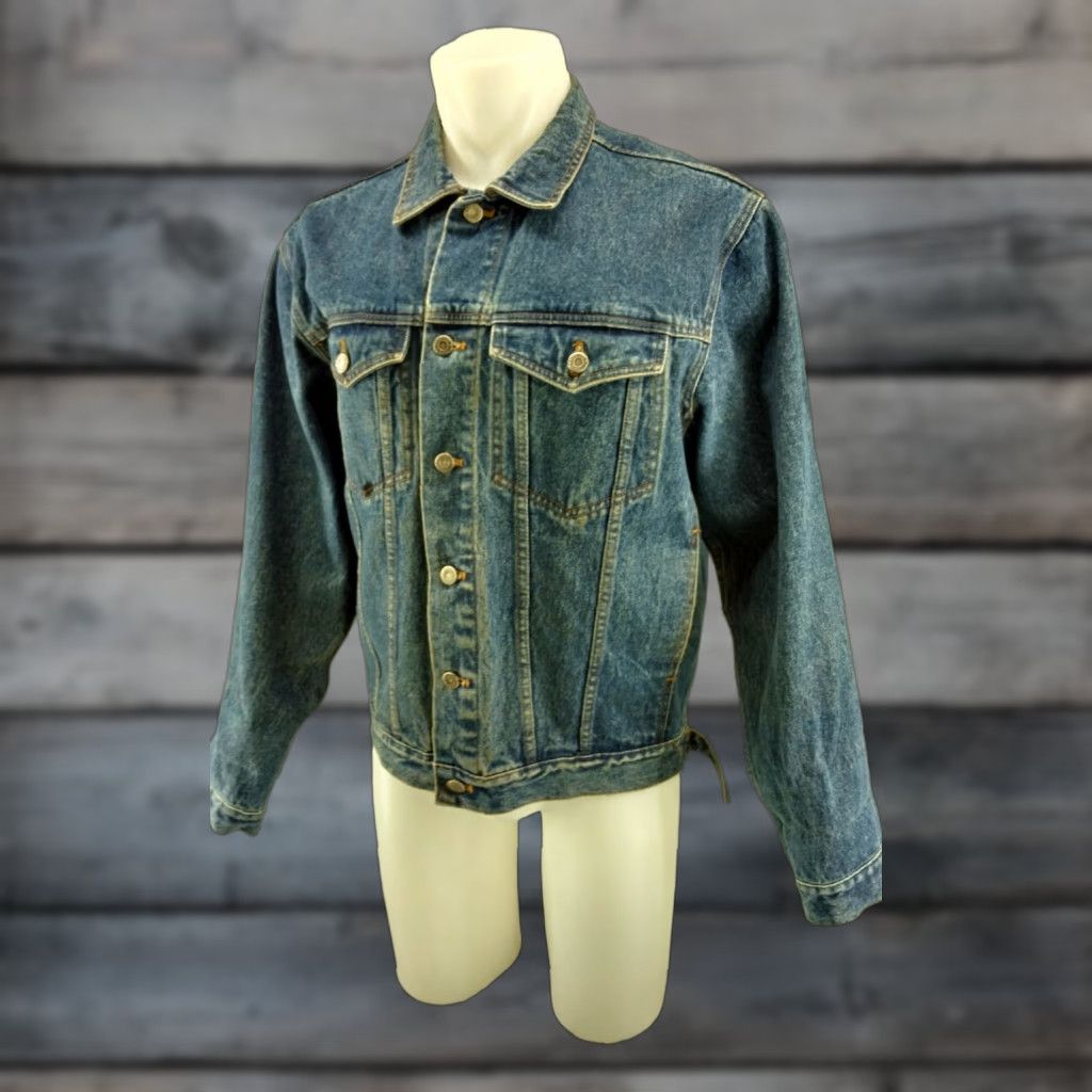 SMYTHE Smythe & Company Jean Jacket Trucker Blue Mens Size M Distressed Worn Stained Vintage? Size US 31 - 1 Thumbnail