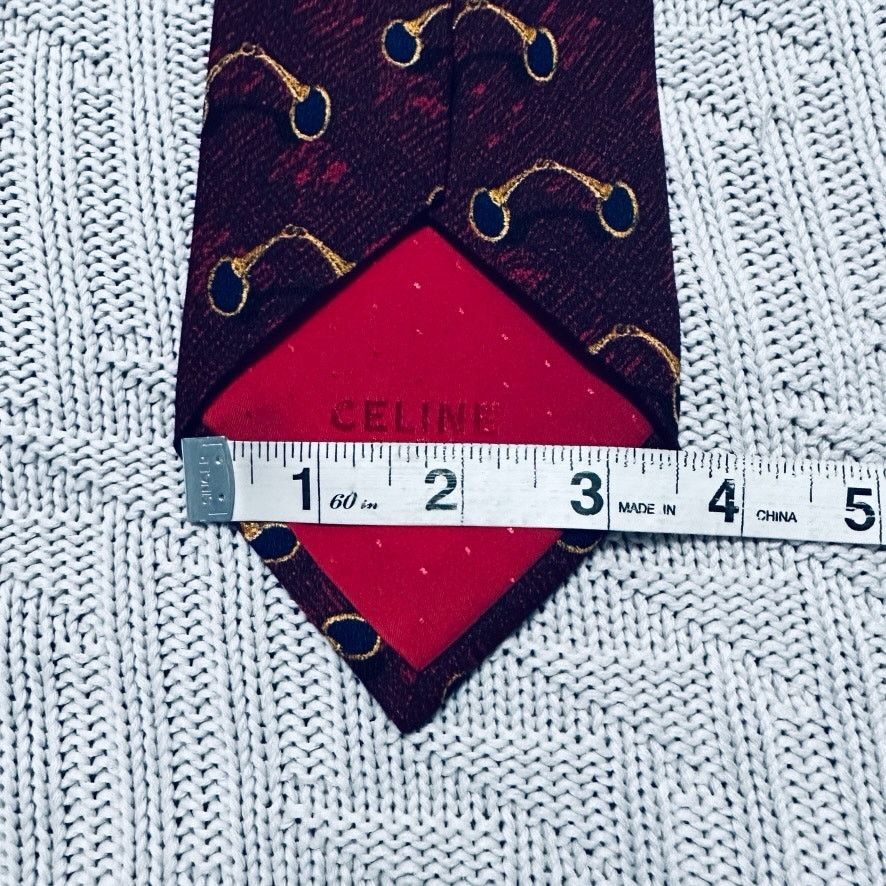 Celine Celine red horse bit print silk tie Size ONE SIZE - 6 Thumbnail