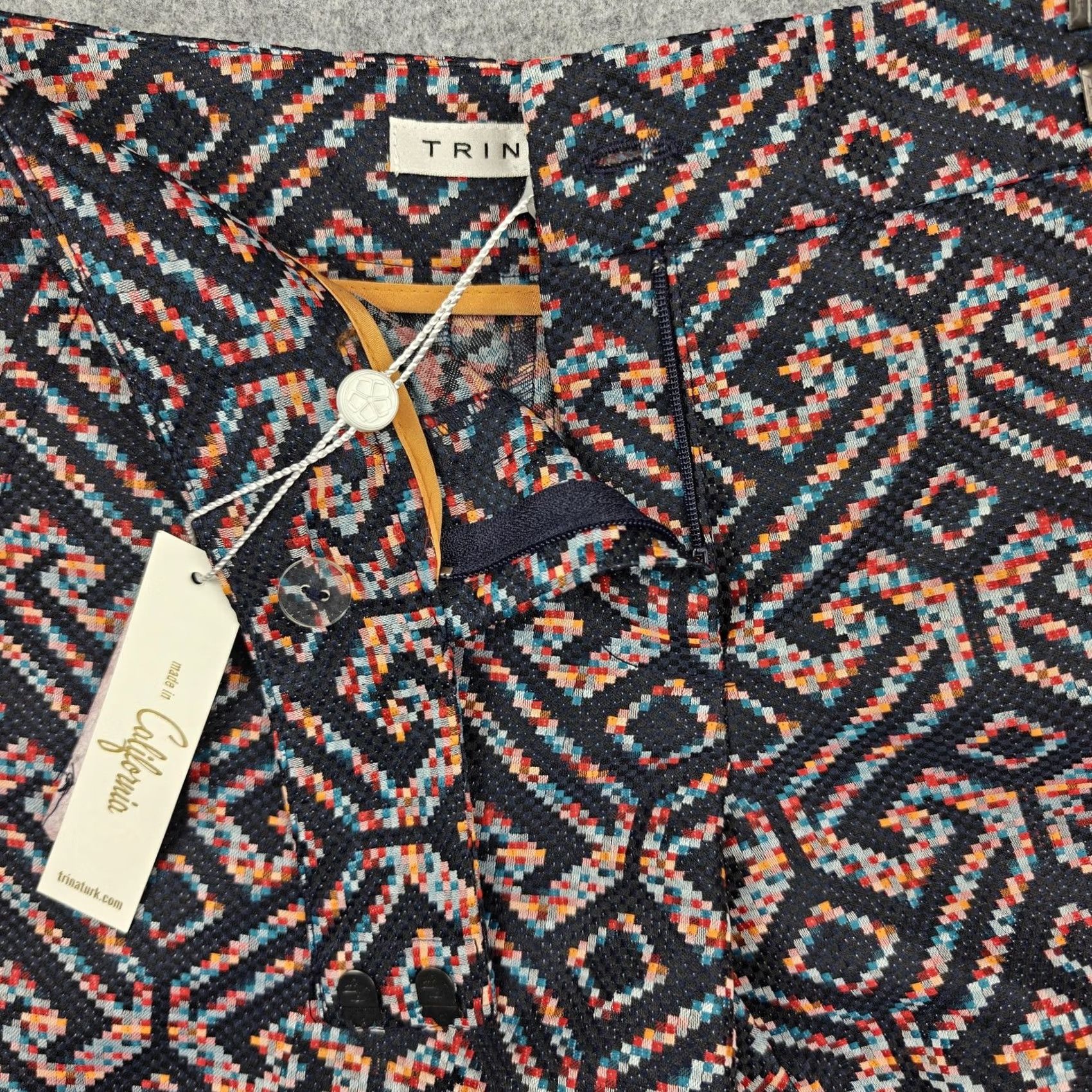 Trina Turk Trina Turk Shorts Womens 00 Blue Geometric Jacquard Chino Dressy Summer Zip Size 24" / US 00 / IT 34 - 2 Thumbnail