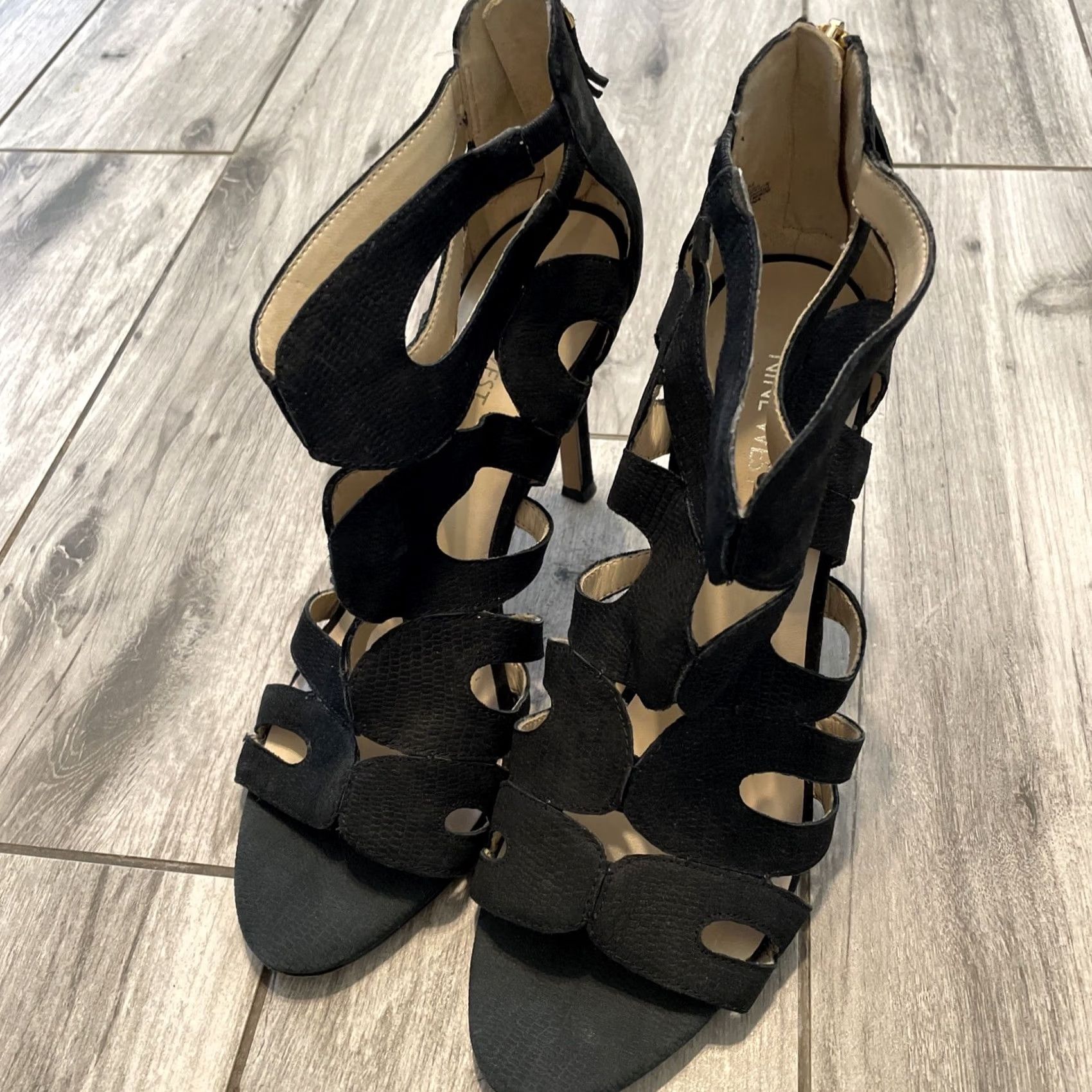 Nine West VINTAGE Nine West Leather Open Toe Cut-out Pumps Heels Black Zipper Size 10 Womens Shoes Size US 10 / IT 40 - 5 Thumbnail