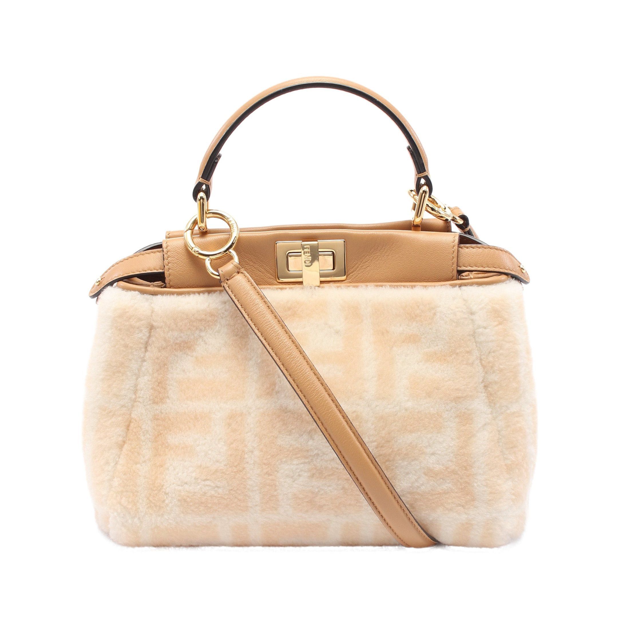 Fendi Fendi Ｍini Peekaboo Handbag Fur Leather Beige Off White Brown Size ONE SIZE - 1 Thumbnail