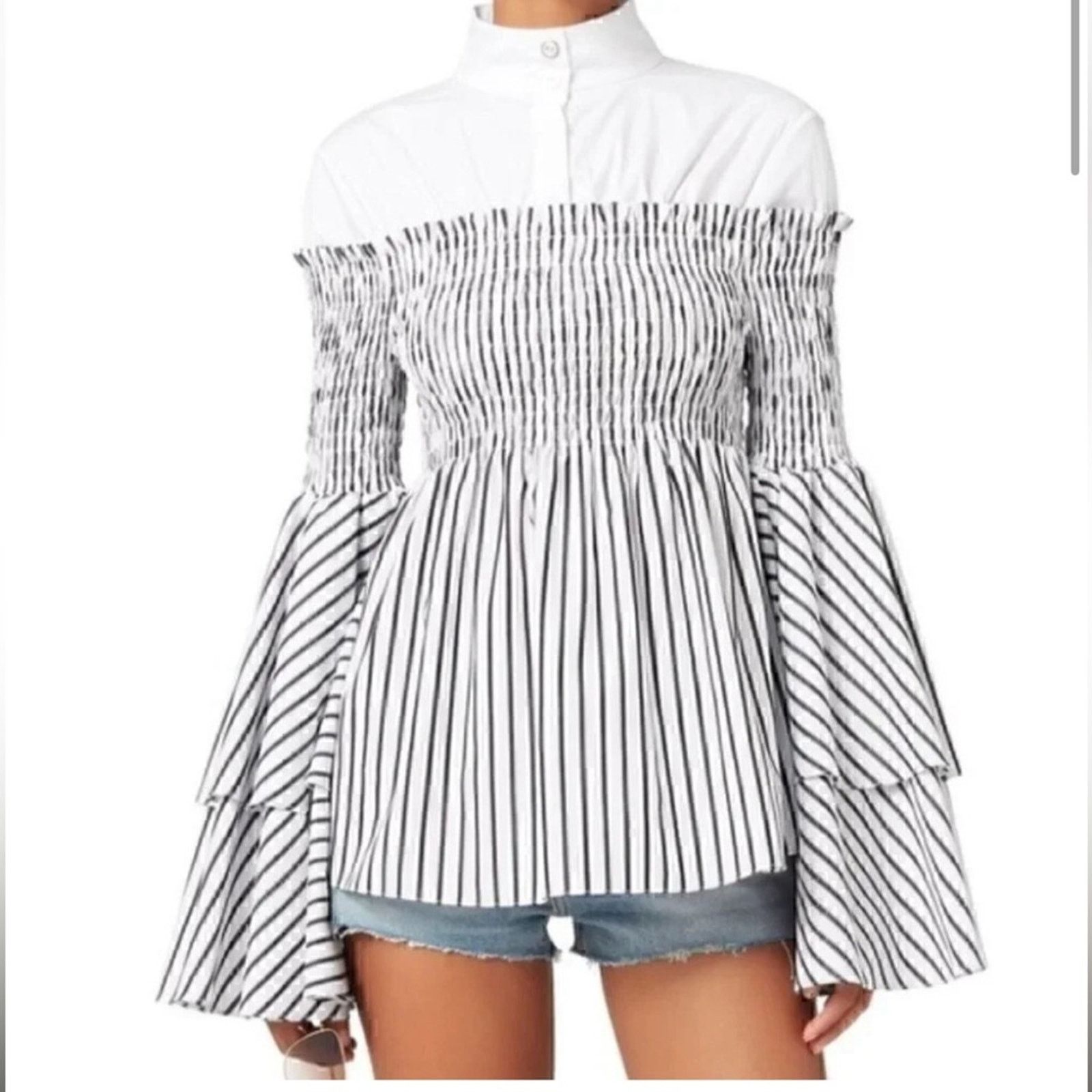CAROLINE CONSTAS NEW Caroline Constas Ali Smocked Top XS $595 Size XS / US 0-2 / IT 36-38 - 1 Thumbnail