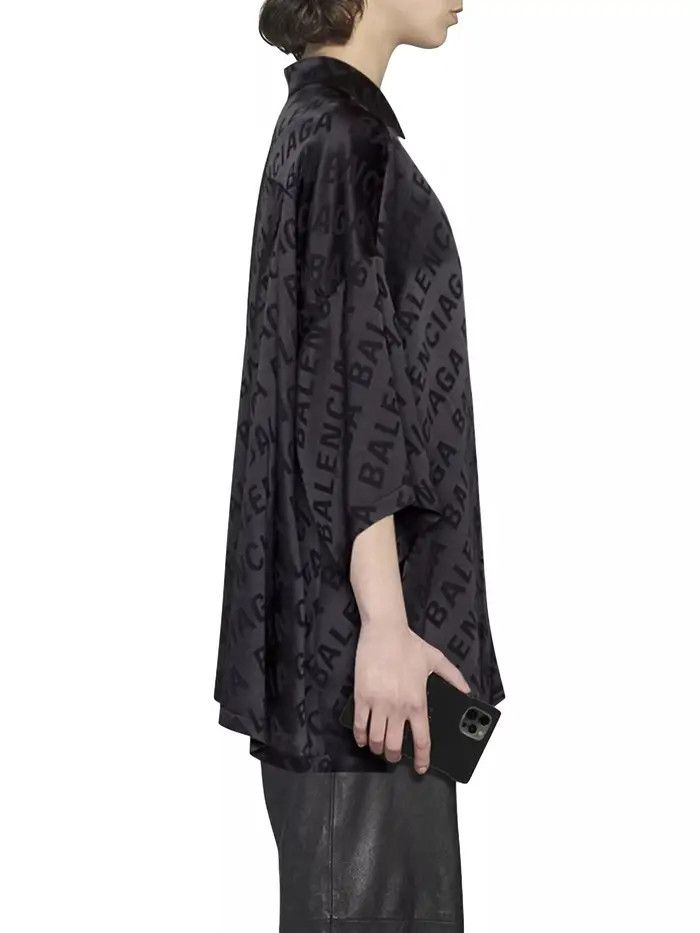 Balenciaga o1la1rc1a0226 Large Allover Logo Vareuse Shirt In Black Size M / US 6-8 / IT 42-44 - 4 Thumbnail