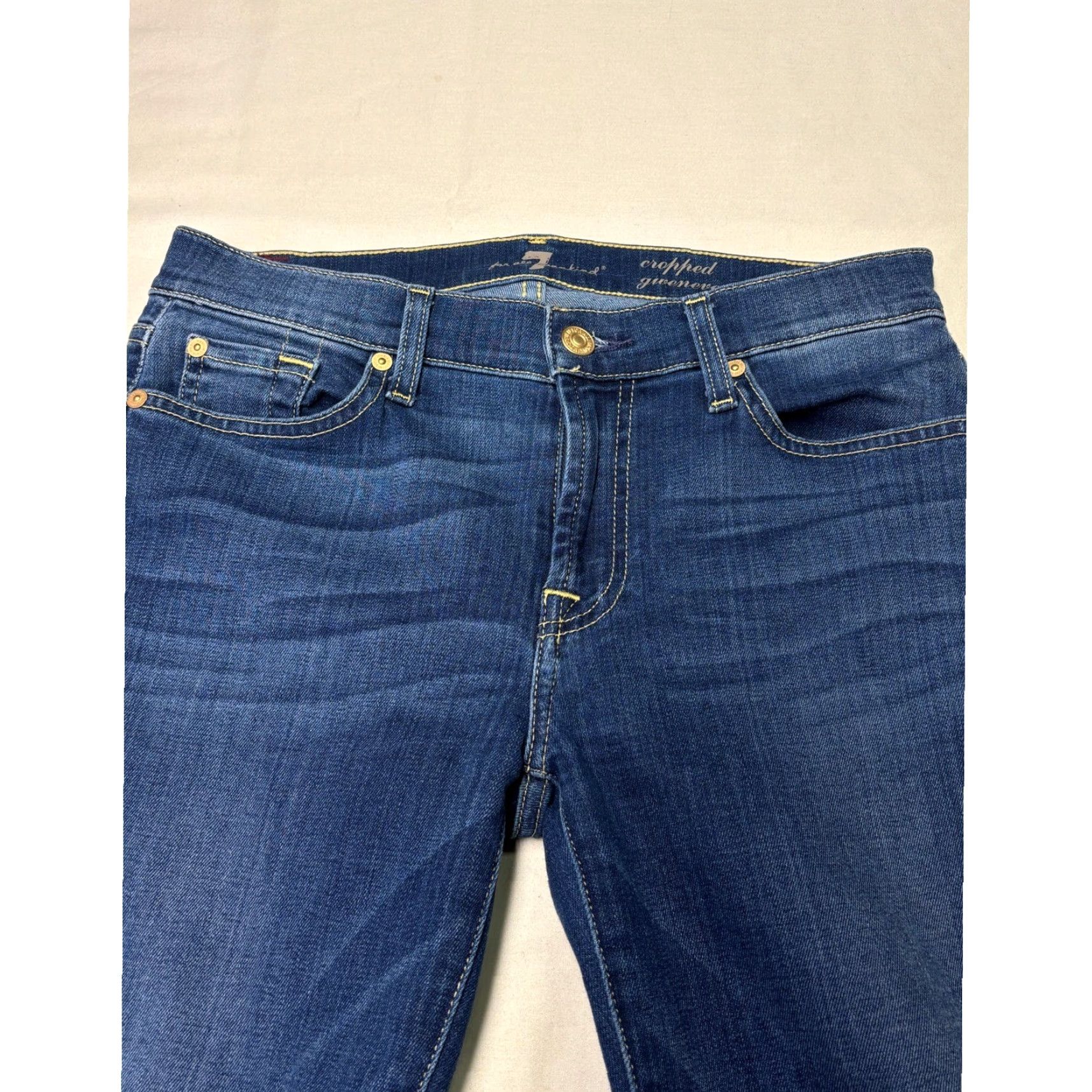 7 For All Mankind 7 For All Mankind Cropped Gwenevere Jeans Women's 30 Dark Wash Denim Slim Mid Rise Zip Button Pockets Stretch Cropped Jeans Women Size 30" / US 8 / IT 44 - 2 Thumbnail