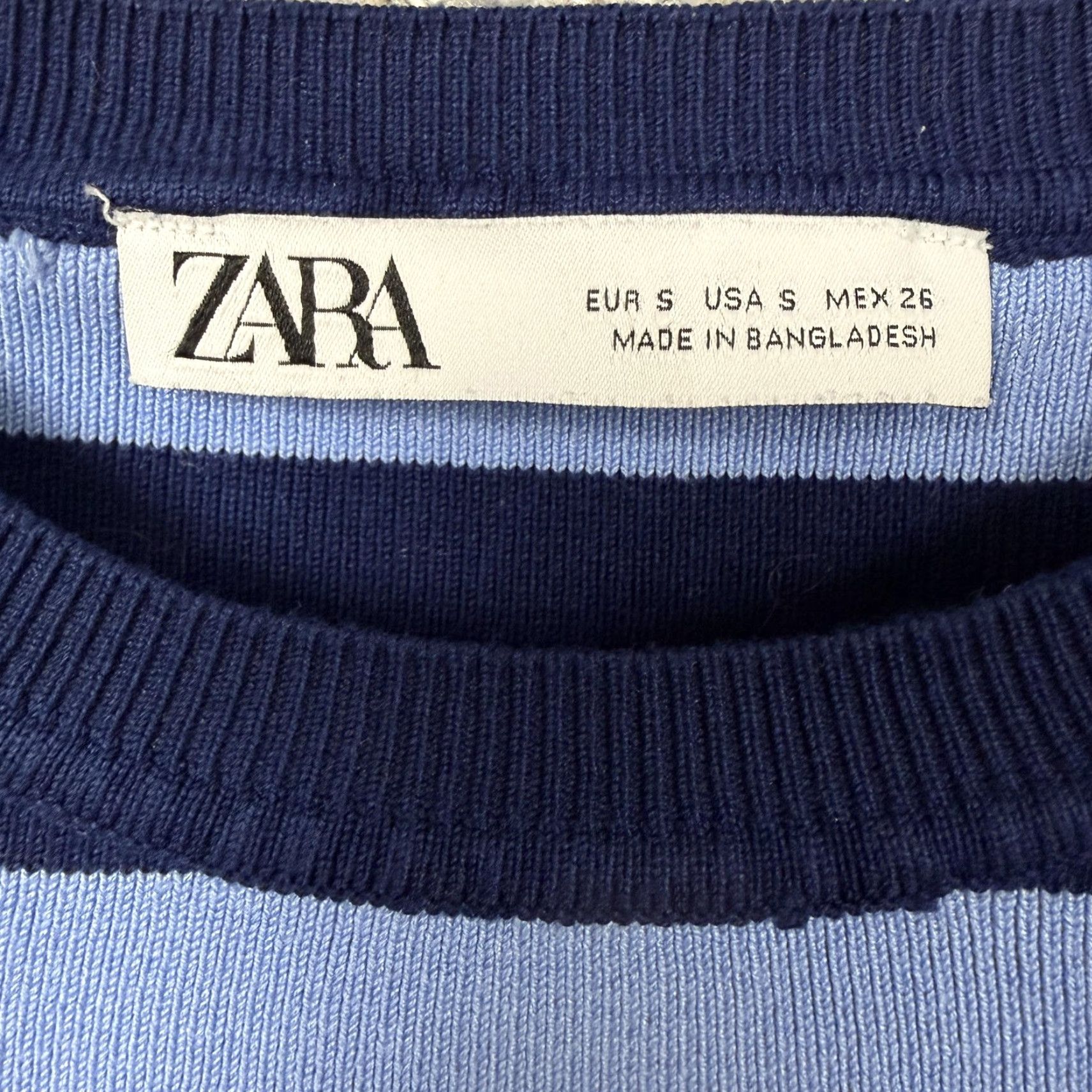 Zara Zara Sweater Womens S Blue Navy Striped Cropped Crewneck Preppy Y2K Indie Grunge Size S / US 4 / IT 40 - 6 Thumbnail