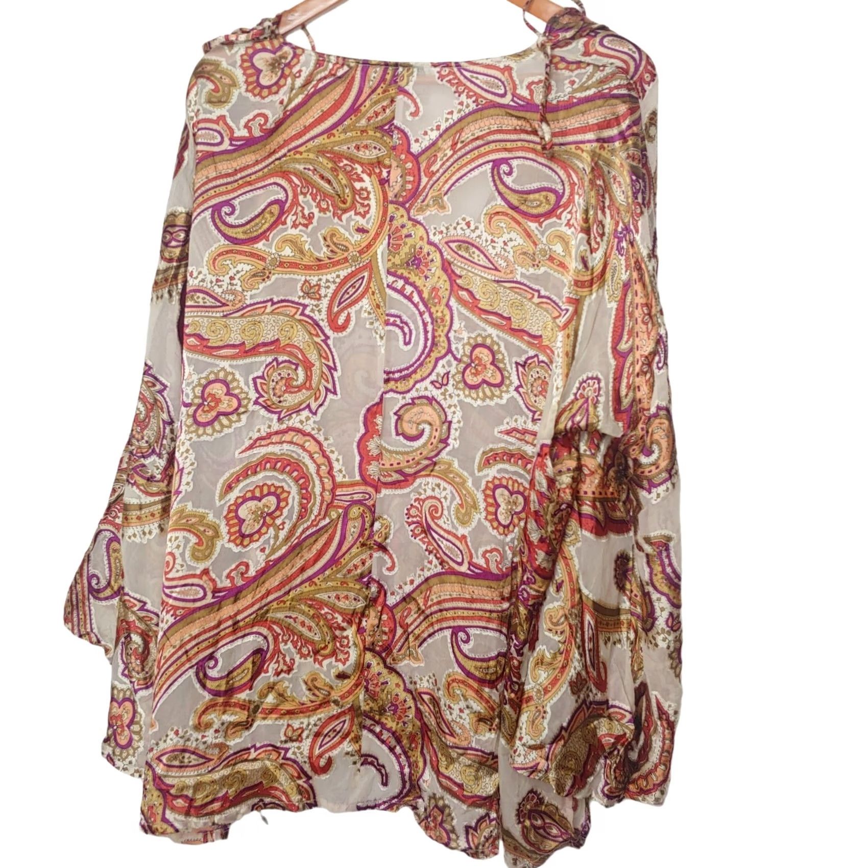Vintage VINTAGE Ulla Popken Blouse Plus Size 20/22 Blouse Brown Paisley Bell Sleeve Rayon Silk Boho Bohemia Eccentric Womens Size 3XL / US 20-22 - 5 Thumbnail