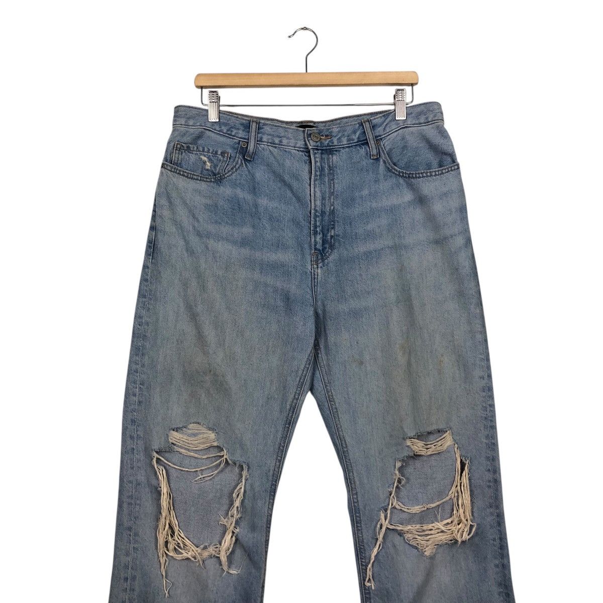 Japanese Brand Distressed Ripped Blue Jeans High Rise Straight Leg Uniqlo Size US 34 / EU 50 - 5 Thumbnail
