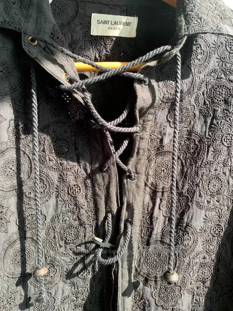 Saint Laurent Paris Saint Laurent Paris Black Embroidered French Tie Shirt i Size US XXS / EU 40 - 3 Thumbnail