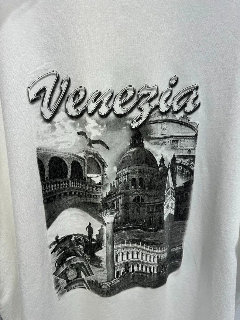 Balenciaga Balenciaga White Venice Chest Castle Printed Logo Short Sl Size US L / EU 52-54 / 3 - 3 Thumbnail