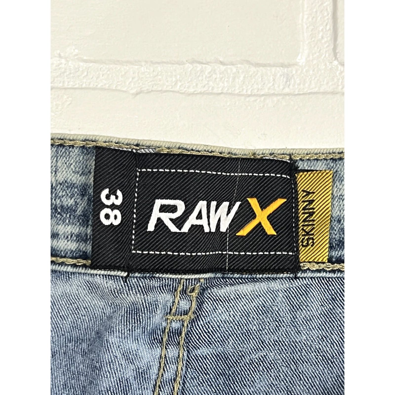 Denime Raw X Jeans Men’s 38 Skinny Stretch Blue Denim Patchwork Studs NWT Modern City Hip Hop Retro Jeans Size US 38 / EU 54 - 7 Thumbnail