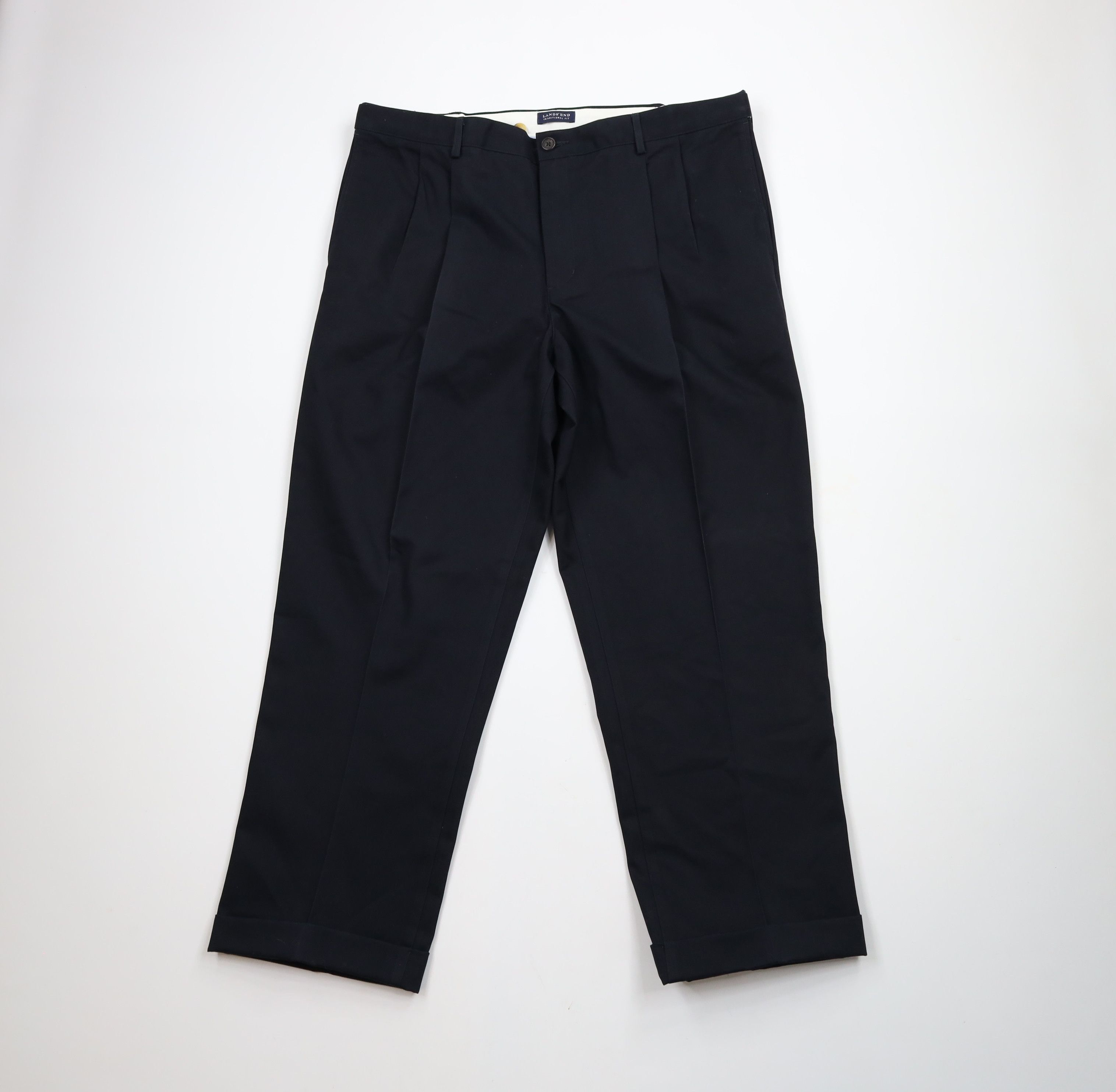 Lands' End × Vintage Vintage 90s Lands End Cotton Pleated Cuffed Chino Pants Size US 38 / EU 54 - 1 Thumbnail