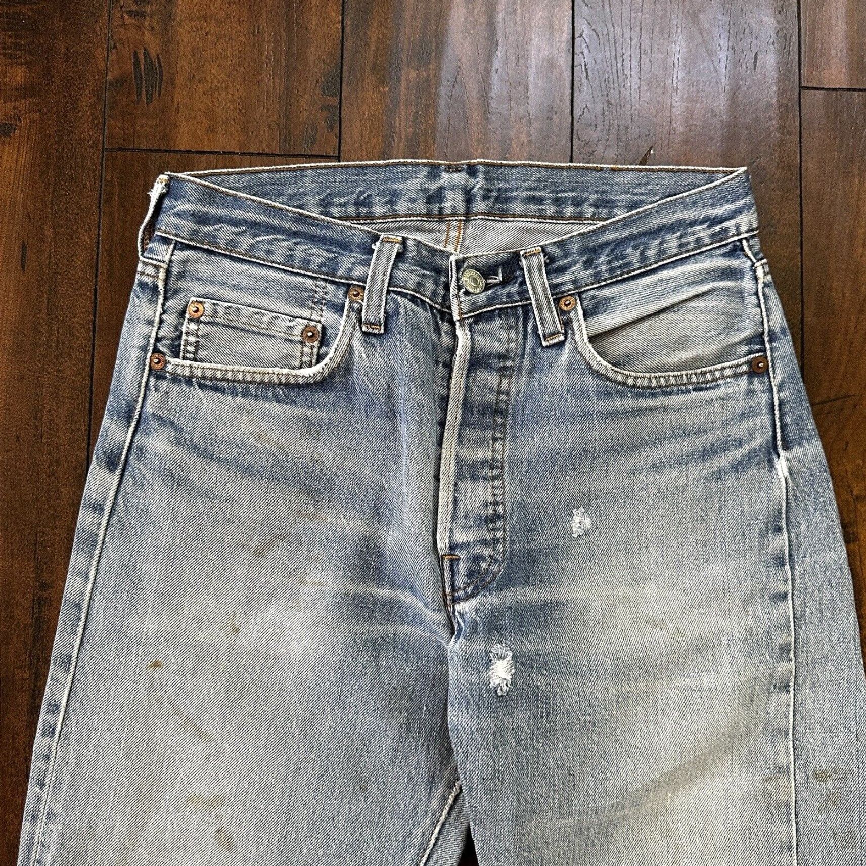 Levi's VINTAGE Levi's 501XX Jeans Denim Solid Distressed Button Fly Regular Rise 30" Inseam 28" Blue 80s USA 70s Straight Mens Jeans Size US 30 / EU 46 - 2 Thumbnail