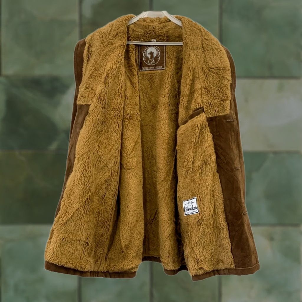 Vintage VINTAGE Shearling Leather Coat XL Brown Made In Italy Sherpa Lined Jacket Men Overcoat 54 Chest XL Brown Western Ranch Style Mens Size US XL / EU 56 / 4 - 1 Thumbnail