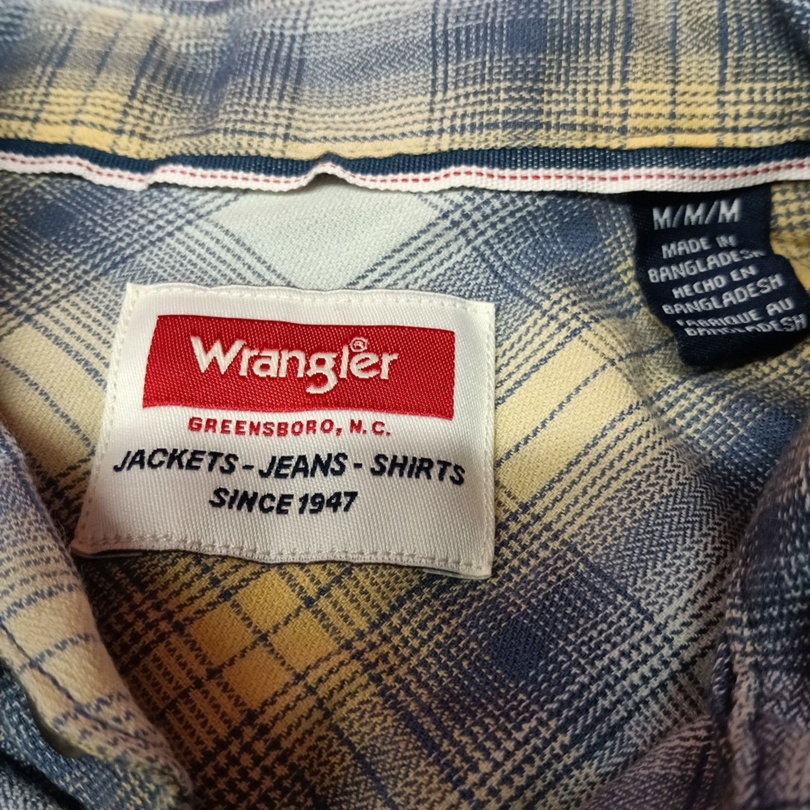 Wrangler Wrangler Cowboy Wash Shirt Mens Size M Sky Blue Yellow Plaid Size US M / EU 48-50 / 2 - 4 Thumbnail