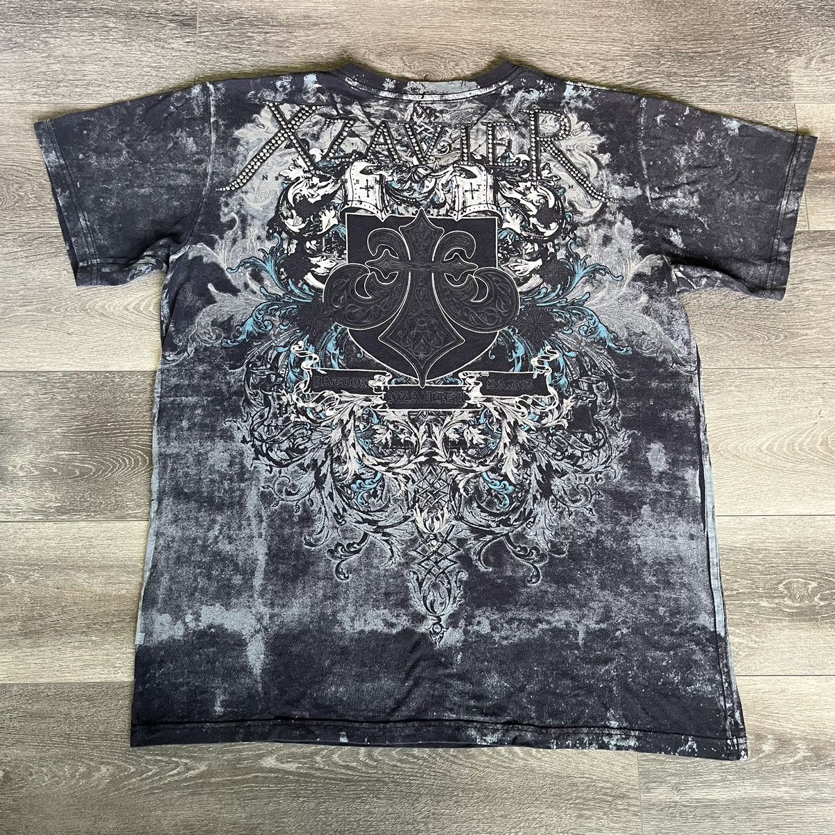 Affliction Vintage Y2K Xzavier Affliction Studded Cross Logo V Neck Tee Size US XXL / EU 58 / 5 - 1 Thumbnail