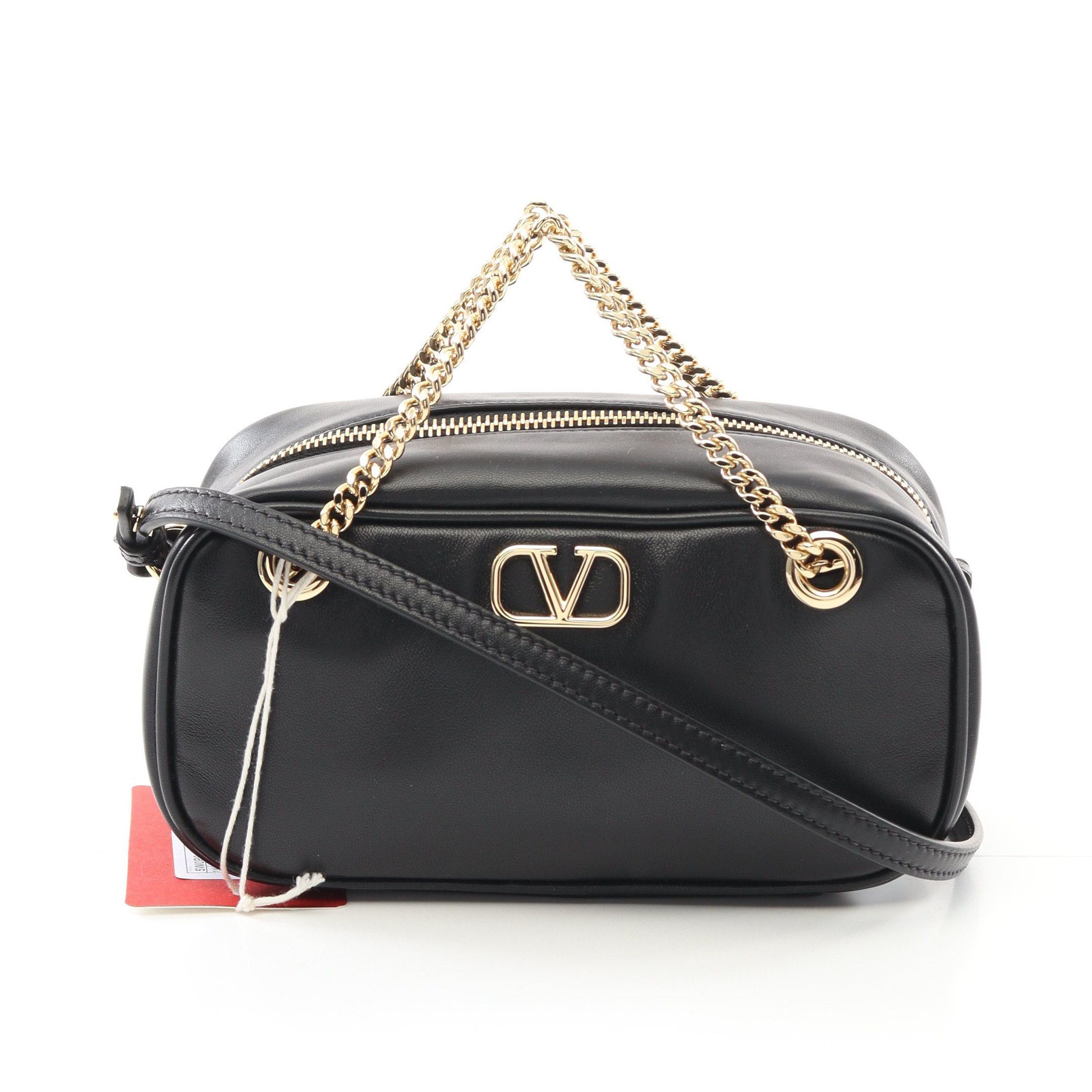 Valentino Valentino V Logo Chain Handbag Leather Black Size ONE SIZE - 1 Thumbnail