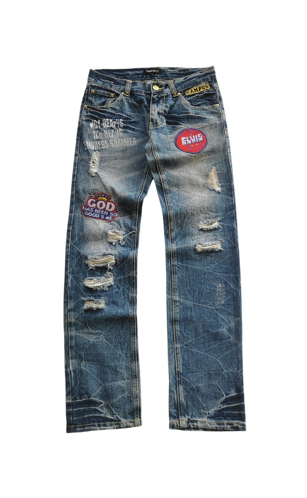 LOWBOX Avantgarde Lowbox Distressed Clawmark Elvis Patches Jeans Size US 31 - 2 Thumbnail