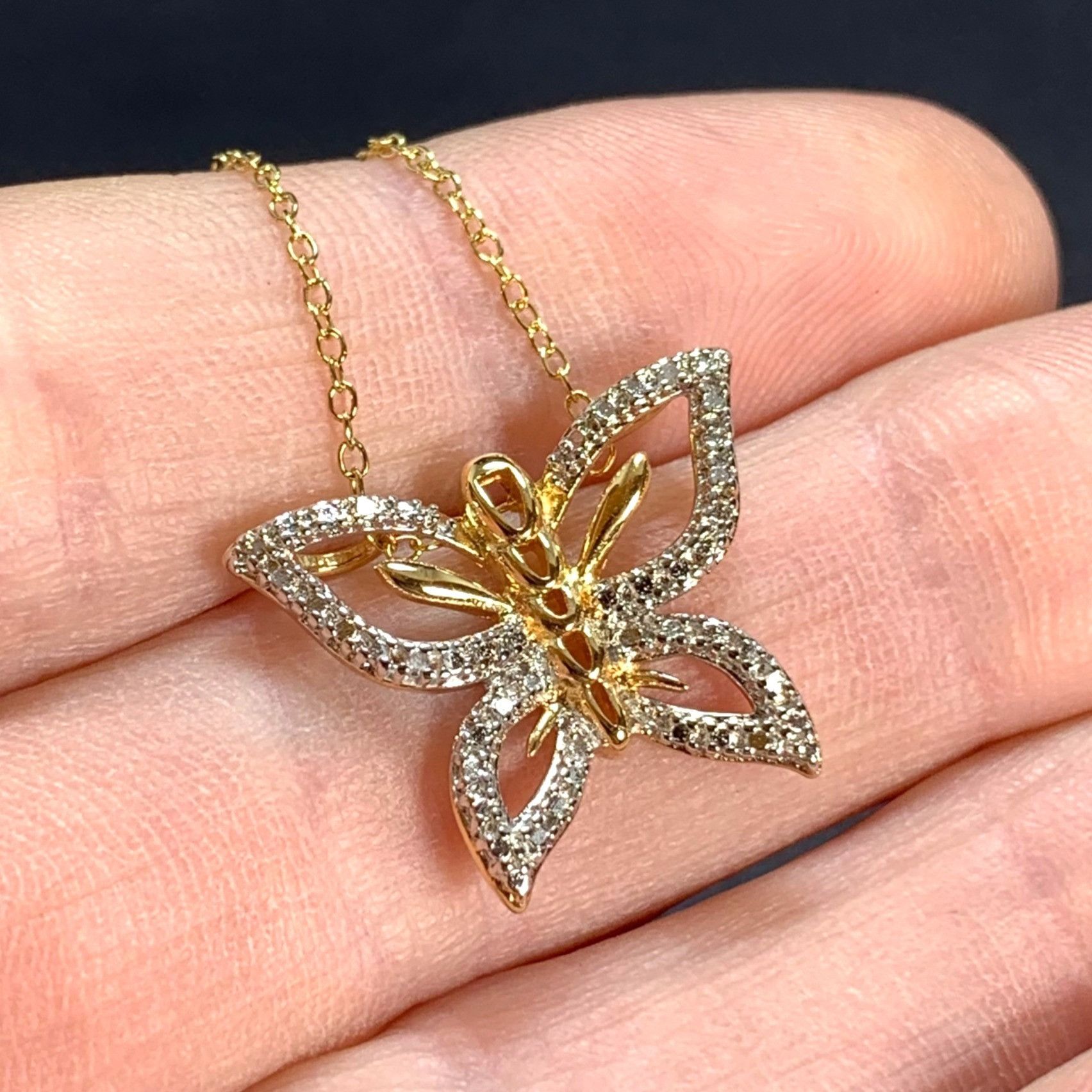 Vintage Gold Over Sterling Silver 925 Italy Butterfly Pendant Cubic Size ONE SIZE - 1 Thumbnail