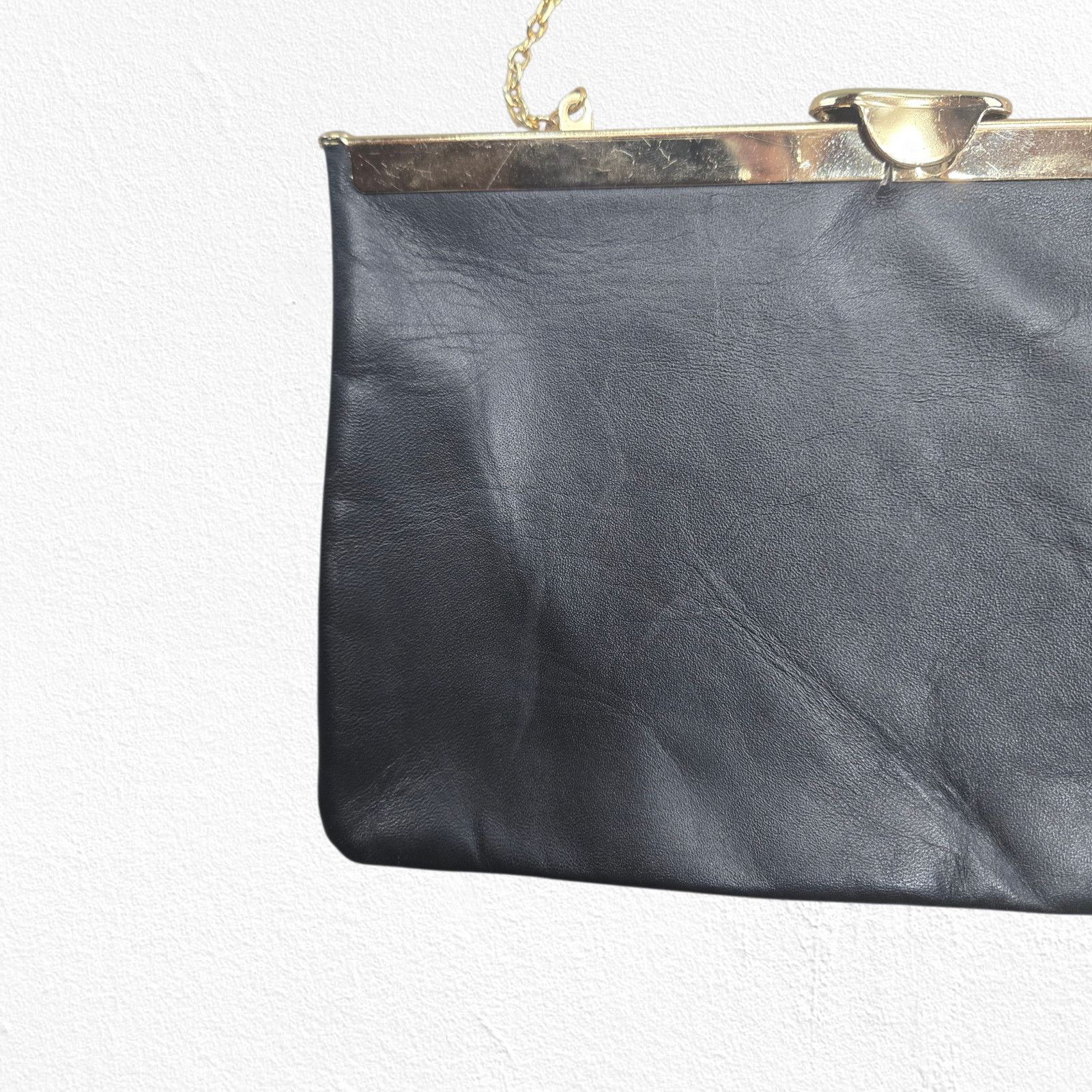 Vintage Vintage 1950s Black Leather Frame Evening Bag Size ONE SIZE - 11 Thumbnail