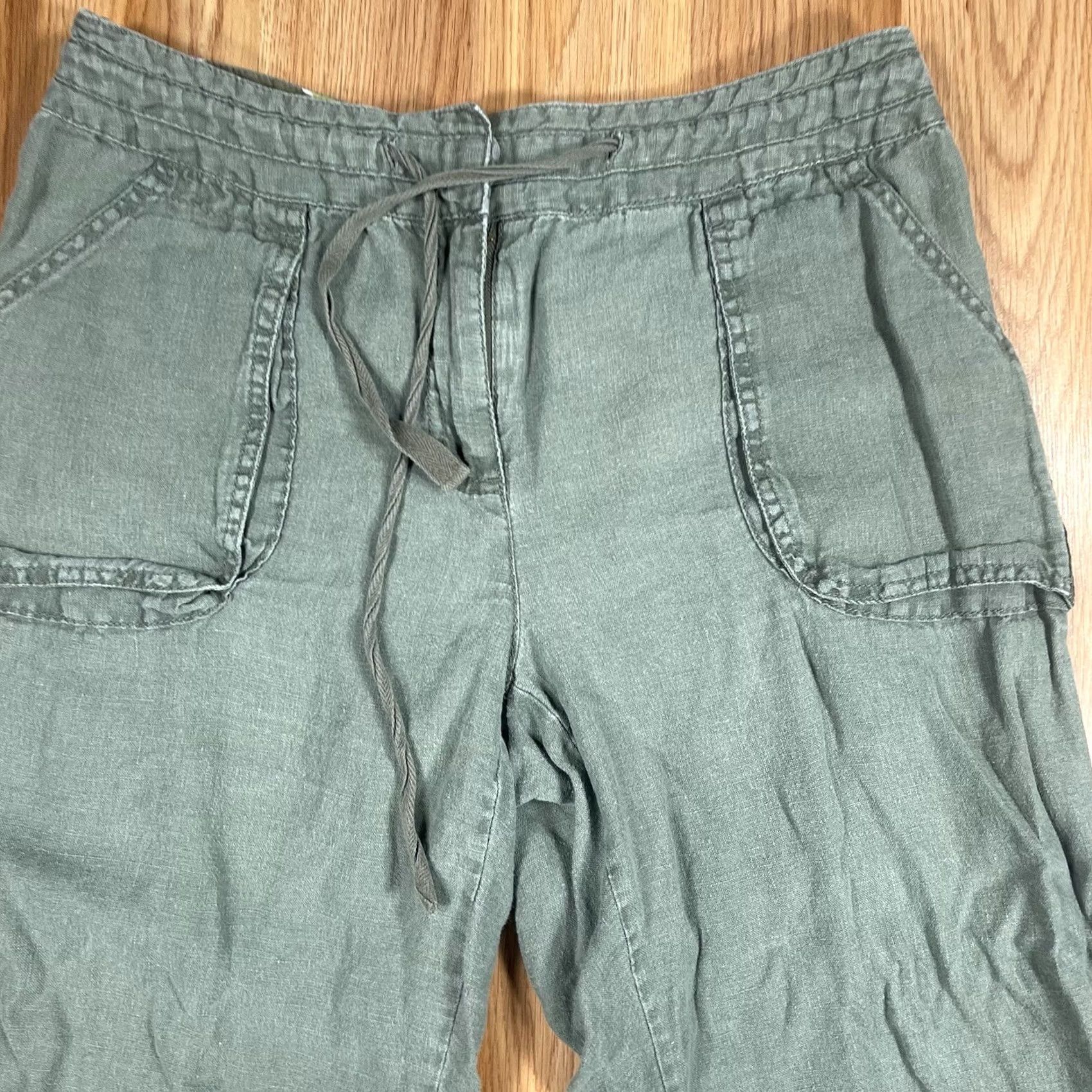 Style & Co VINTAGE Style Co Capri Womens Size 6 Mid Rise 100% Linen Crop Drawstring Shorts Green Size 28" / US 6 / IT 42 - 2 Thumbnail
