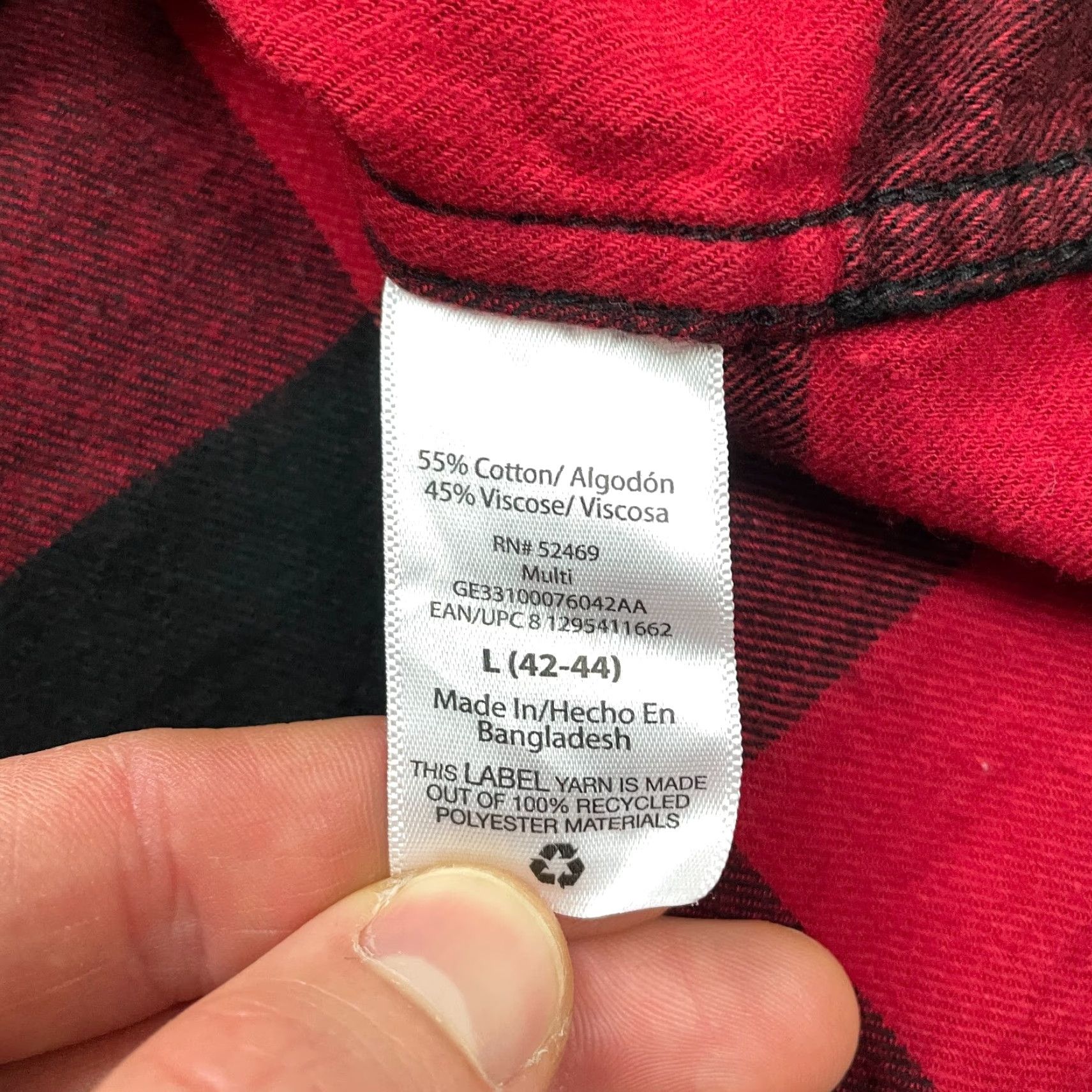 George George Flannel Shirt Mens Large Red Black Plaid Long Sleeve Cotton Casual Top Size US L / EU 52-54 / 3 - 5 Thumbnail