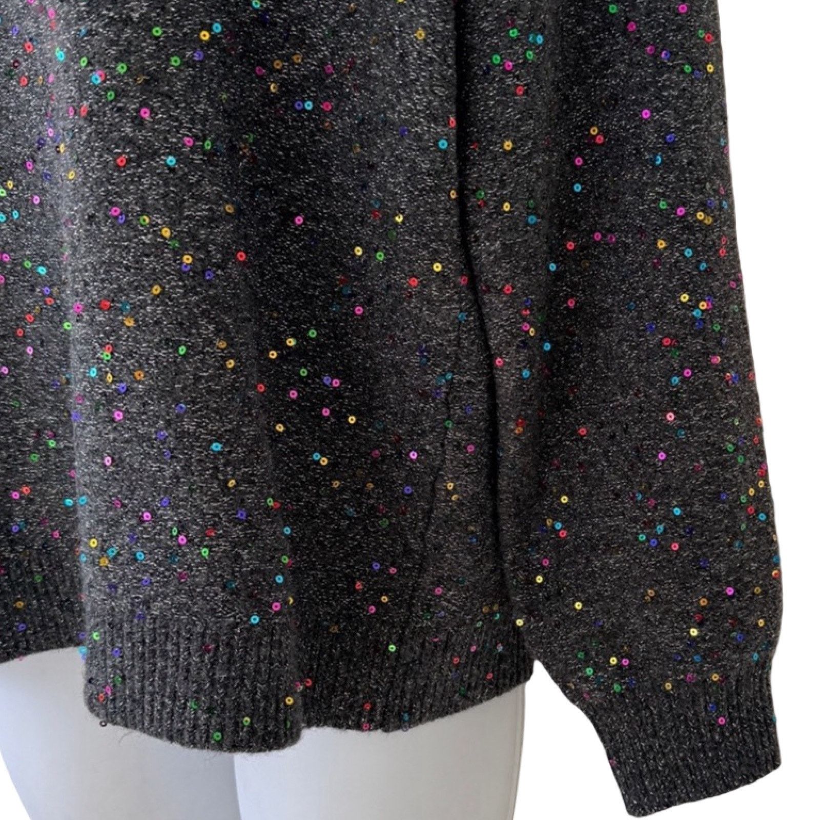 Loft LOFT Dark Gray Rainbow Sequins Knit Crew Neck Sweater size M Size M / US 6-8 / IT 42-44 - 11 Thumbnail