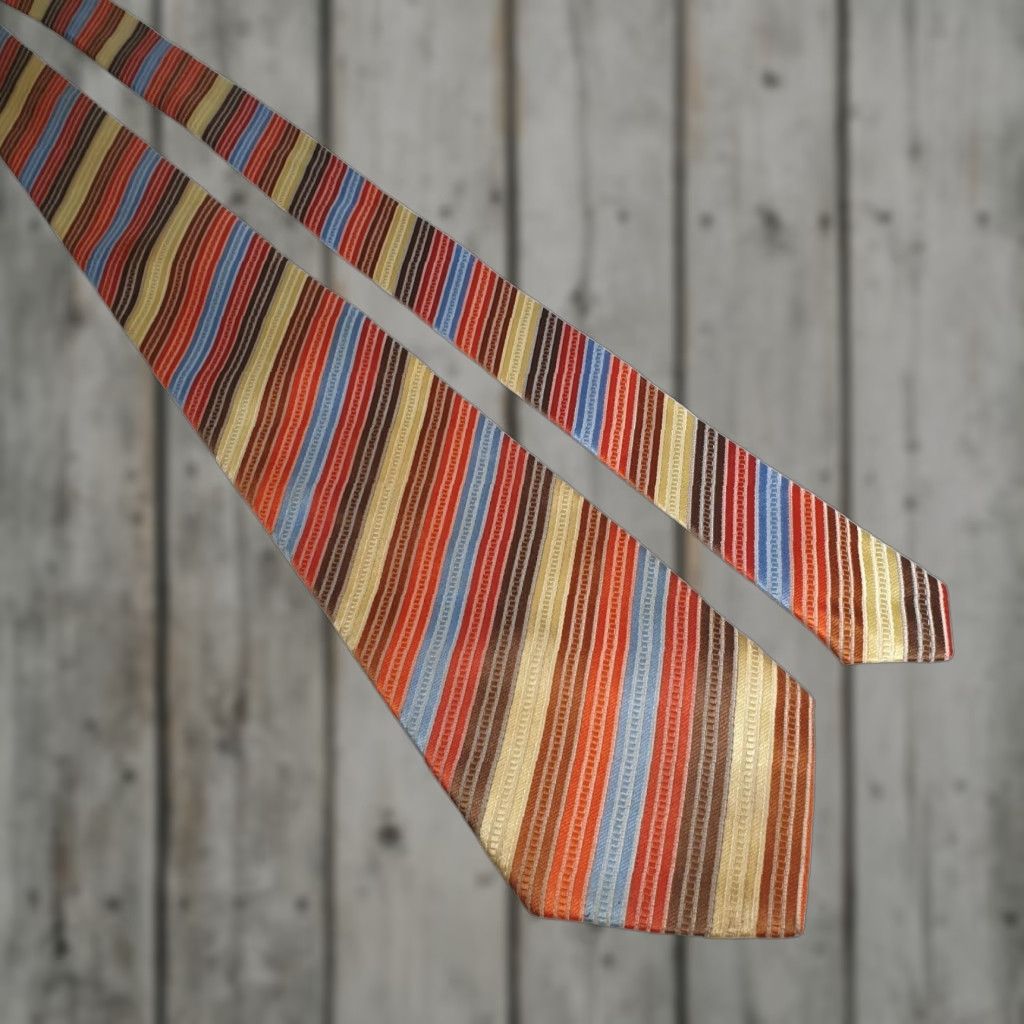 VINTAGE Giorgio Armani Silk Tie Handmade Multicolor Striped Designer Formal One Size Mens