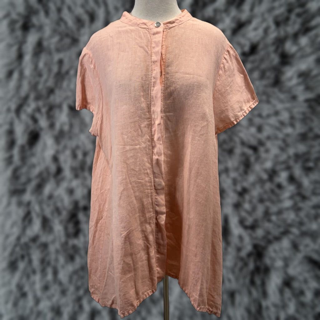 Pinko Bryn Walker Shirt Tunic Linen Pink Button-Up XL Women’s Casual Travel USA Lagenlook Size XL / US 12-14 / IT 48-50 - 1 Thumbnail