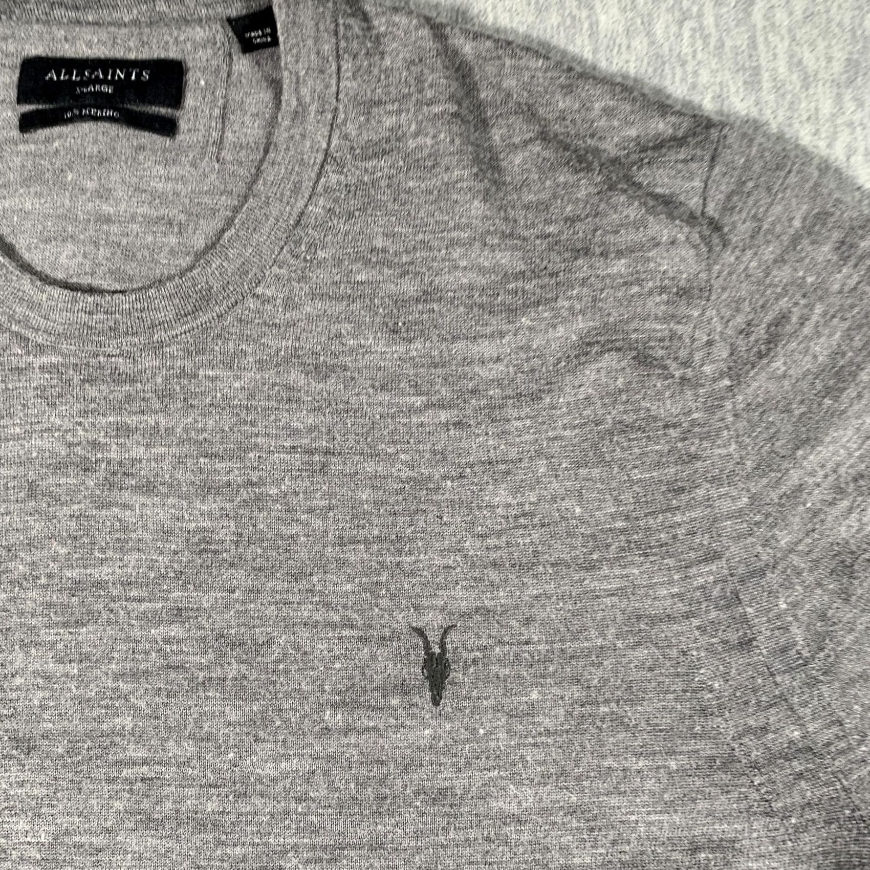 Allsaints VINTAGE? AllSaints Sweater Mens XL Gray 100% Merino Wool Crewneck Logo Knit Lightweight Ribbed Cuffs Hem Neckline Mens Size US XL / EU 56 / 4 - 4 Thumbnail