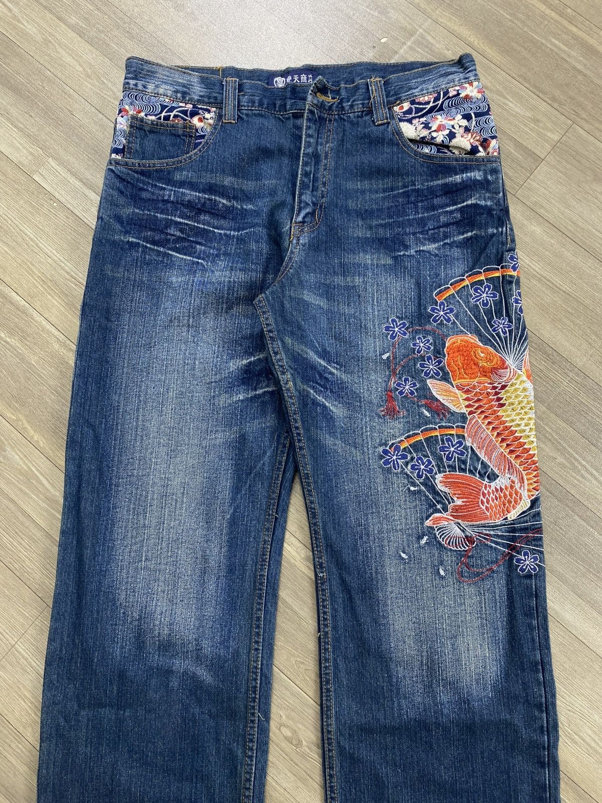 Ed Hardy Vintage Karakuri Tamashi Embroidered Koi Sakura Y2K Jeans Size US 30 / EU 46 - 4 Thumbnail