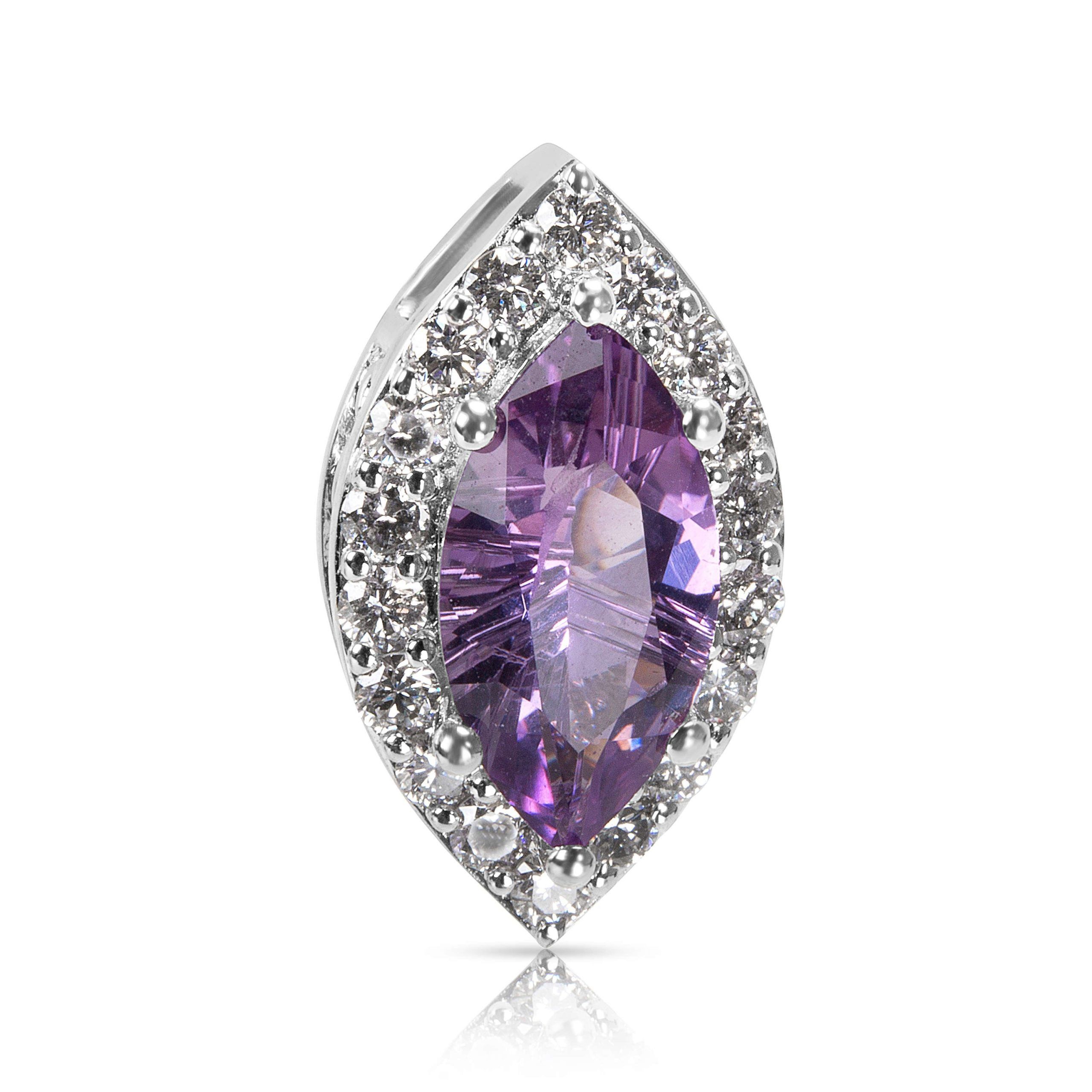 image of Tiffany Co Diamond & Amethyst Marquise Pendant In 14K White Gold (0.54 Ctw), Women's