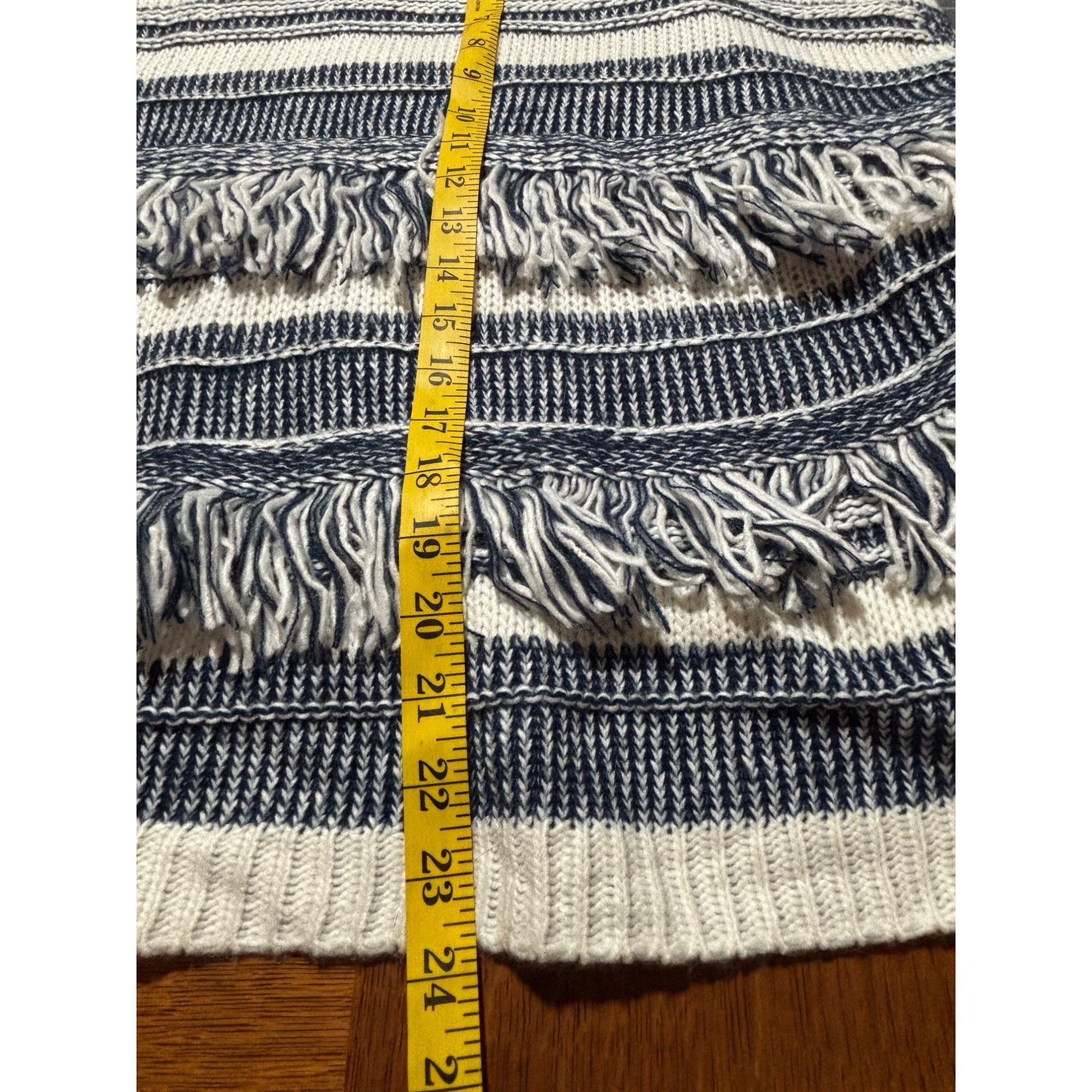 Other Striped Fringe Women Cowl Neck Poncho Navy Cream OS Cottagec Size ONE SIZE - 10 Thumbnail