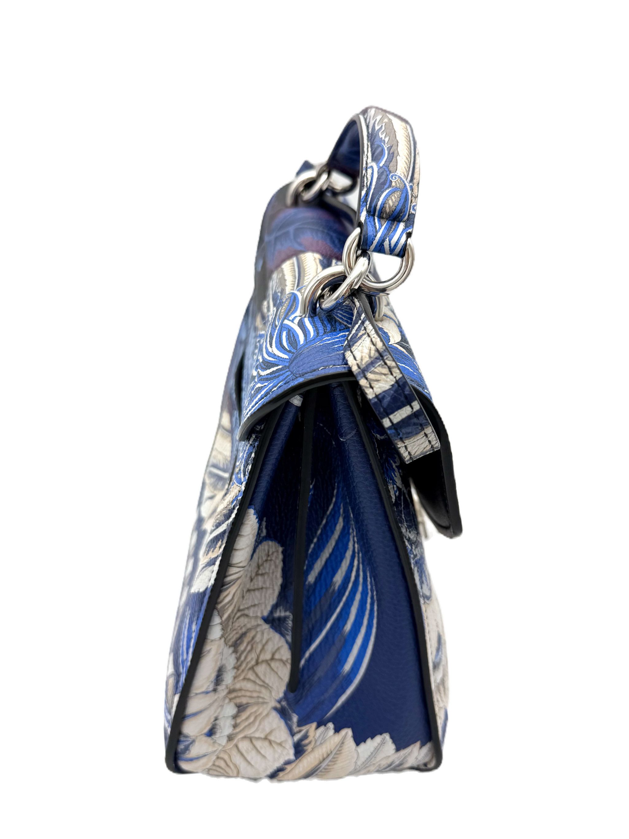 Salvatore Ferragamo Salvatore Ferragamo Floral Print Calfskin Flap Bag – Blue Size ONE SIZE - 5 Thumbnail