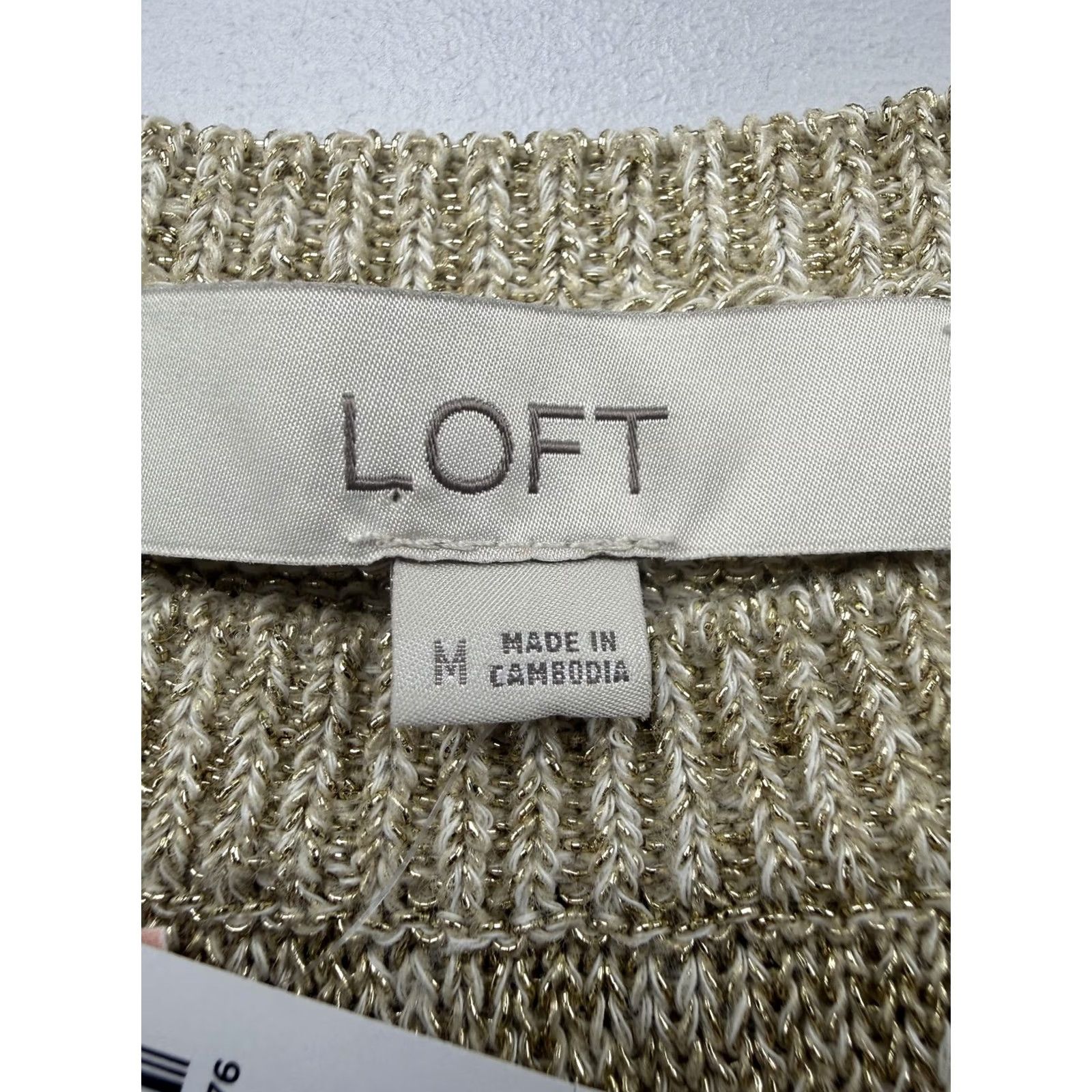Loft LOFT Women’s Short Sleeve Beige Crew Neck Lightweight Metallic Knit Pullover Sweater M - Casual Spring Size M / US 6-8 / IT 42-44 - 3 Thumbnail