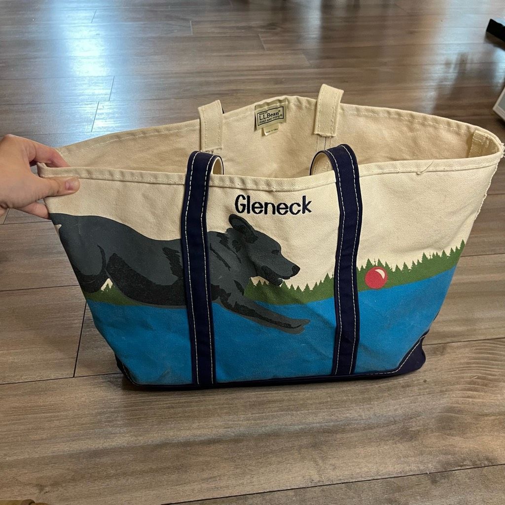 L.L. Bean LL Bean Large Boat & Tote Canvas Beach Bag Dog Chasing Ball Size ONE SIZE - 1 Thumbnail