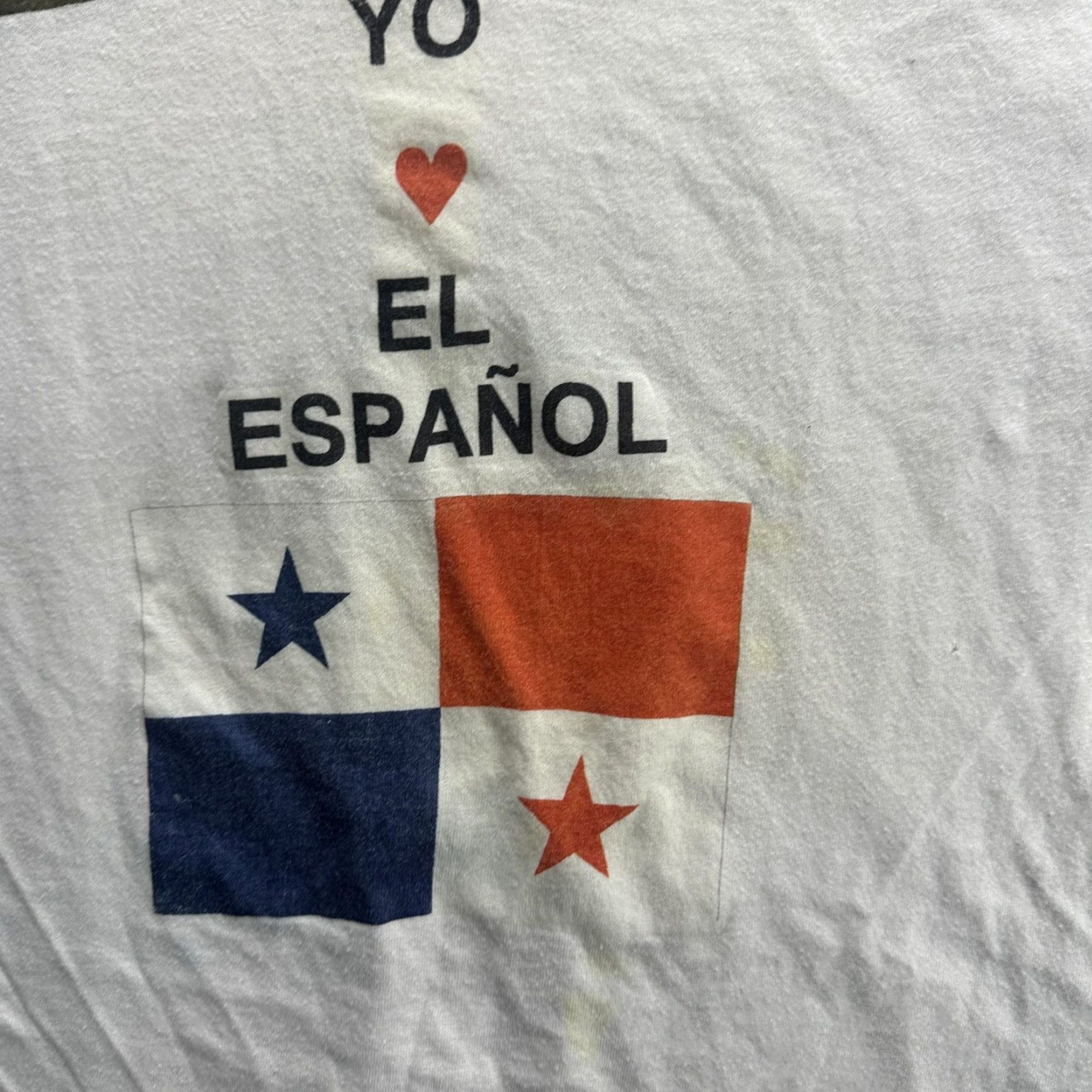 Fruit Of The Loom VINTAGE Fruit of the Loom T-Shirt Men's Large White Panama Flag IES Language 90s Graphic Tee Size US L / EU 52-54 / 3 - 7 Thumbnail