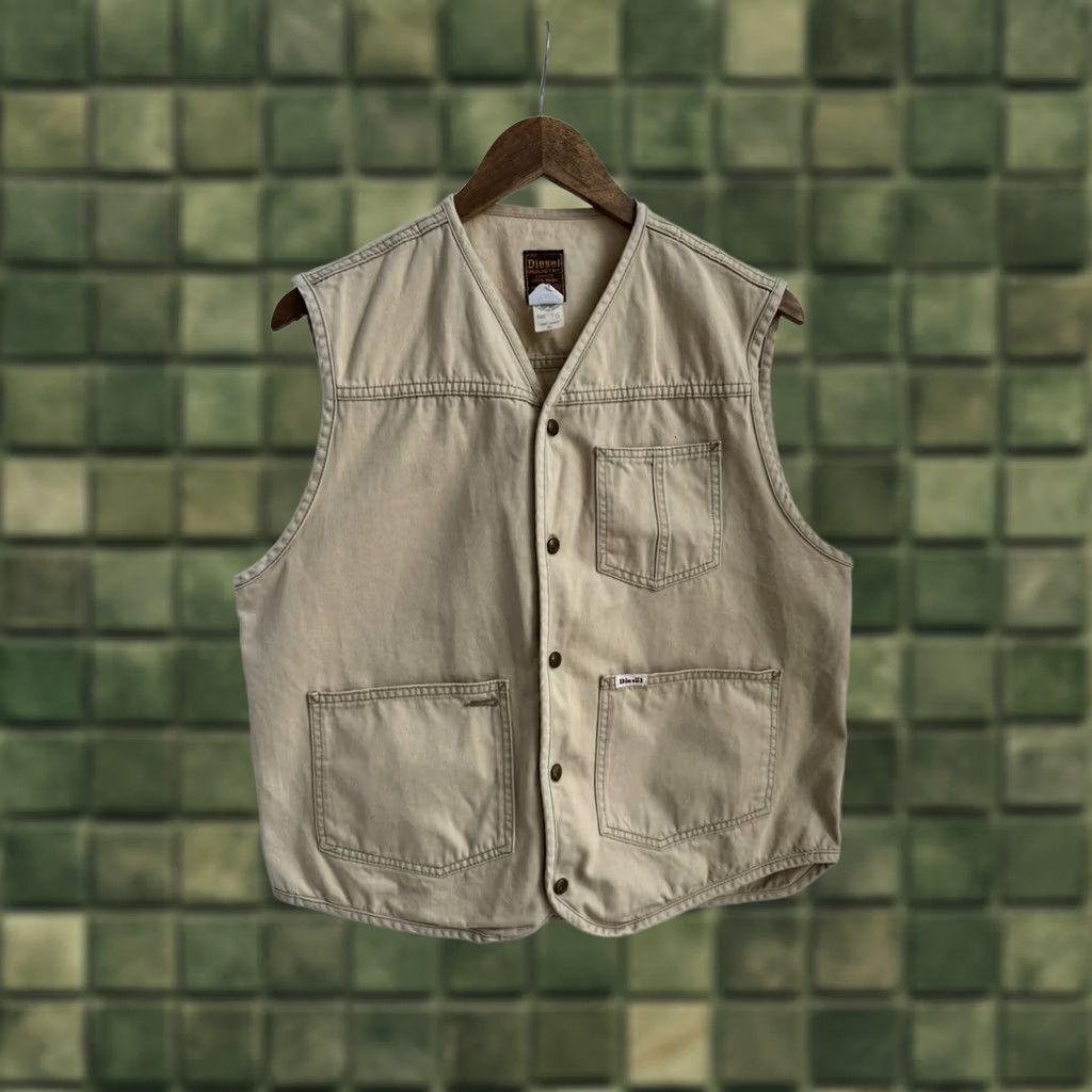 Diesel VINTAGE Diesel Vest Men 90s Workwear Canvas Button-Up Size M Beige / Brown Casual Streetwear 90s Retro Military Pockets Size US M / EU 48-50 / 2 - 1 Thumbnail