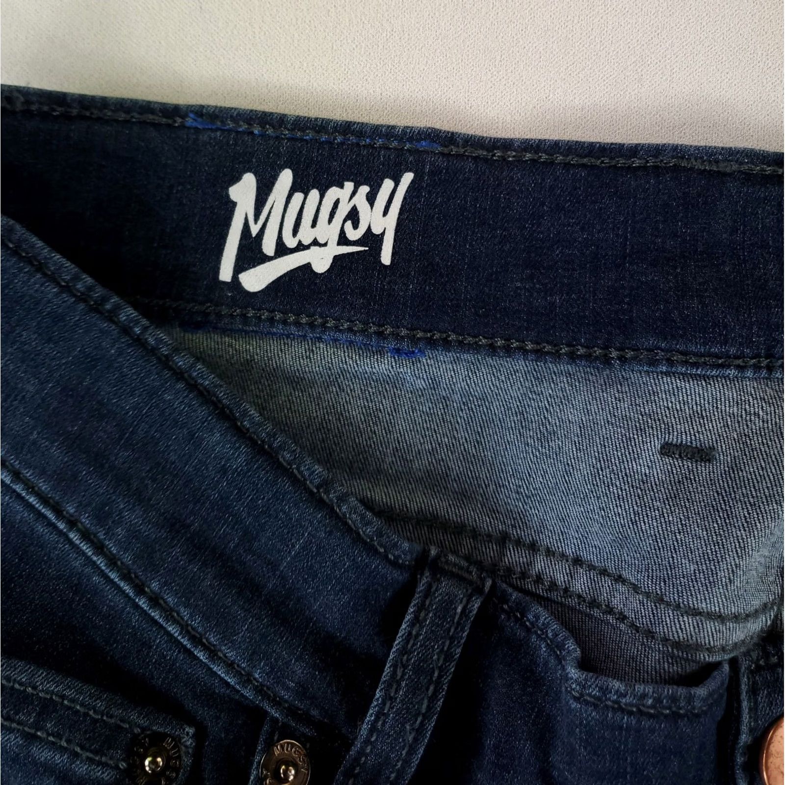 Vintage Mugsy Jeans Fultons Blue Stretch Performance Jeans 34x32 Mens Regular Straight Blue 33x32 Actual Size US 33 - 4 Thumbnail