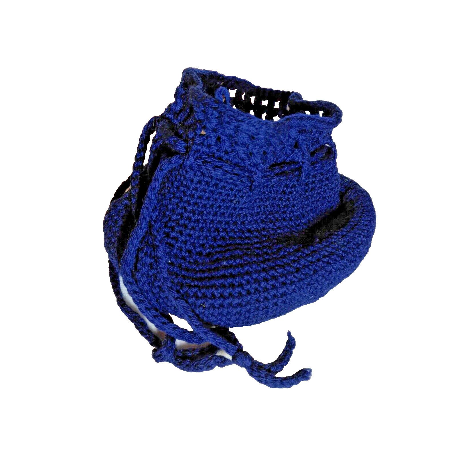 Handmade 2 Handmade Drawstring Crotchet Handbag Navy & Blue! Size ONE SIZE - 3 Thumbnail