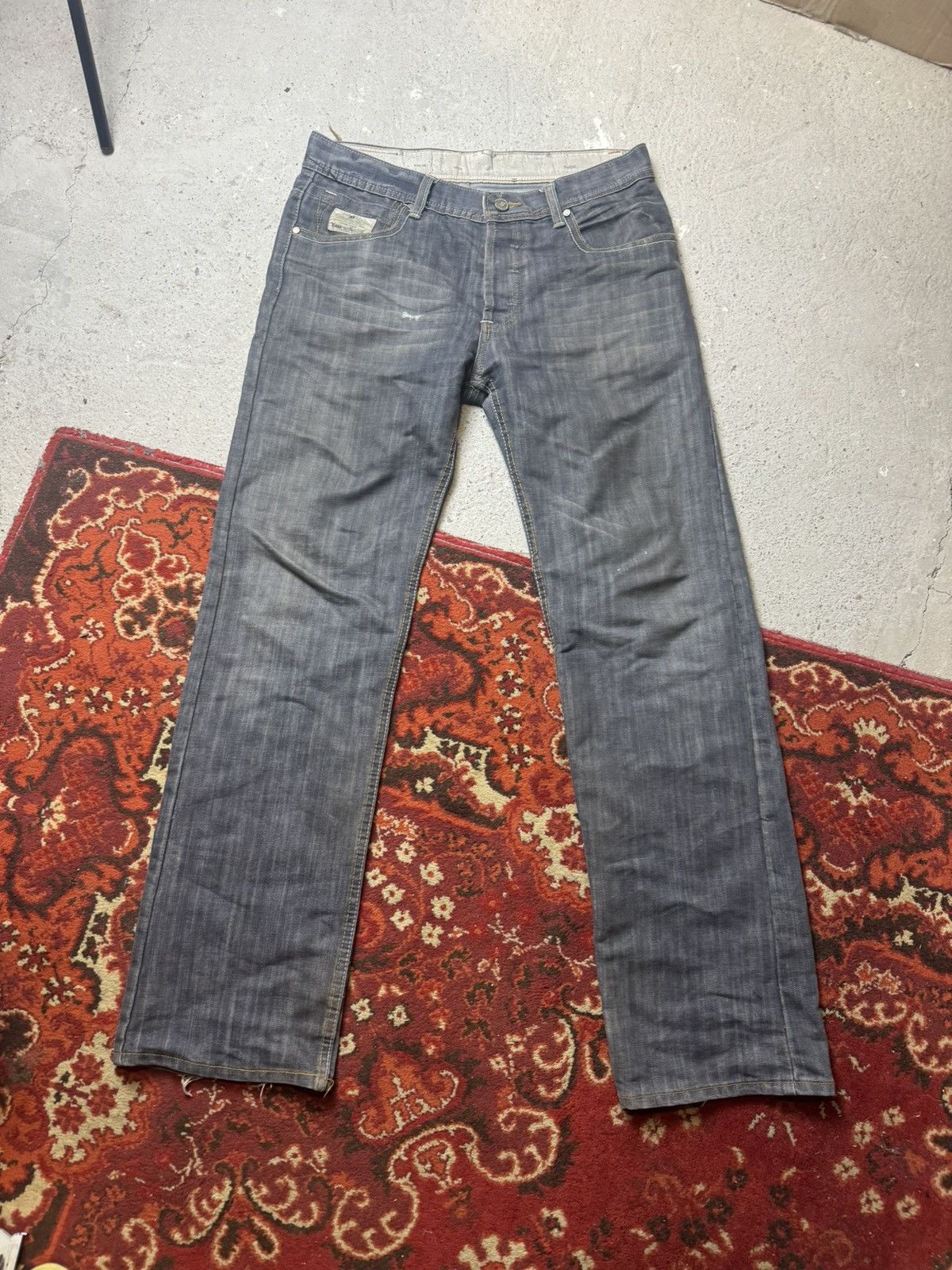 Japanese Brand × Vintage Vintage Y2K Boss Antique Embroidered Logo Baggy Denim Pants Size US 33 - 1 Thumbnail