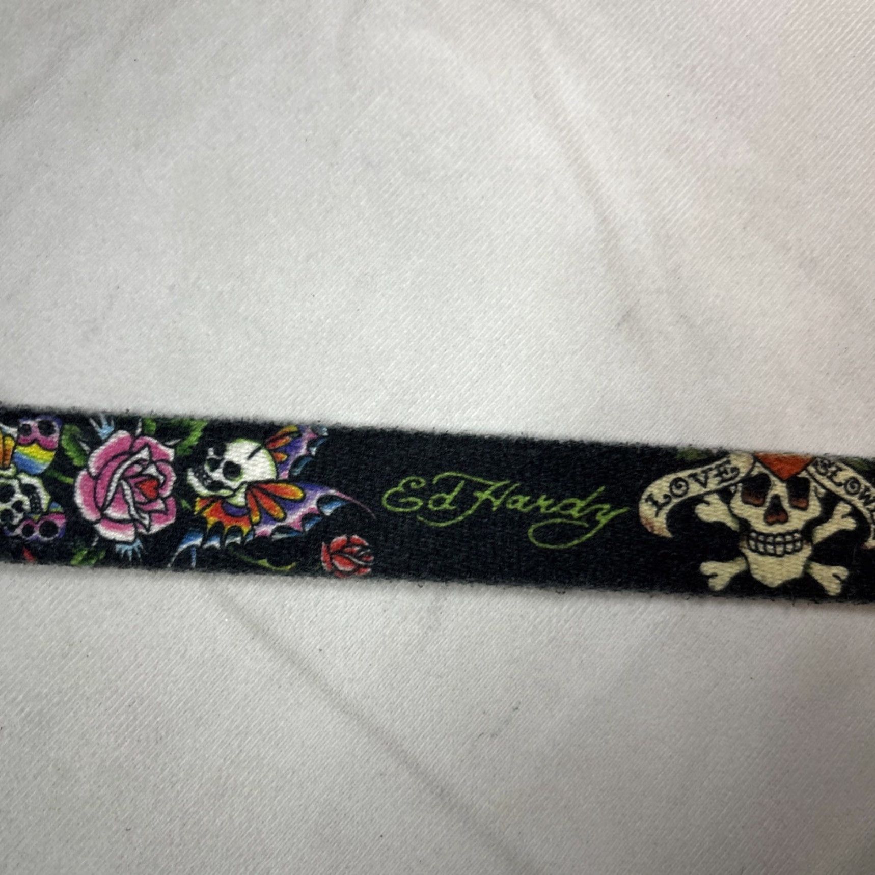 Ed Hardy VINTAGE Ed Hardy Belt One Size Black Cotton Logo Overprint Tattoo Skulls Y2K No Buckle 47 Inches Men Size ONE SIZE - 5 Thumbnail
