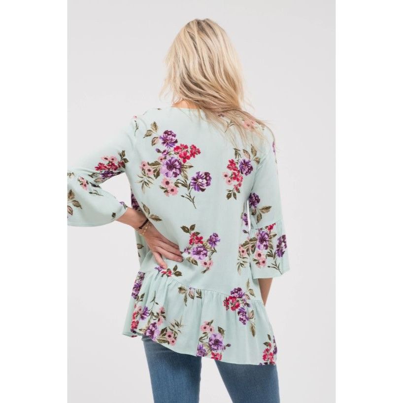 Other Blu Pepper Floral Tunic Top W/ Lace-Up Neckline & Ruffle Hem Size M / US 6-8 / IT 42-44 - 5 Thumbnail