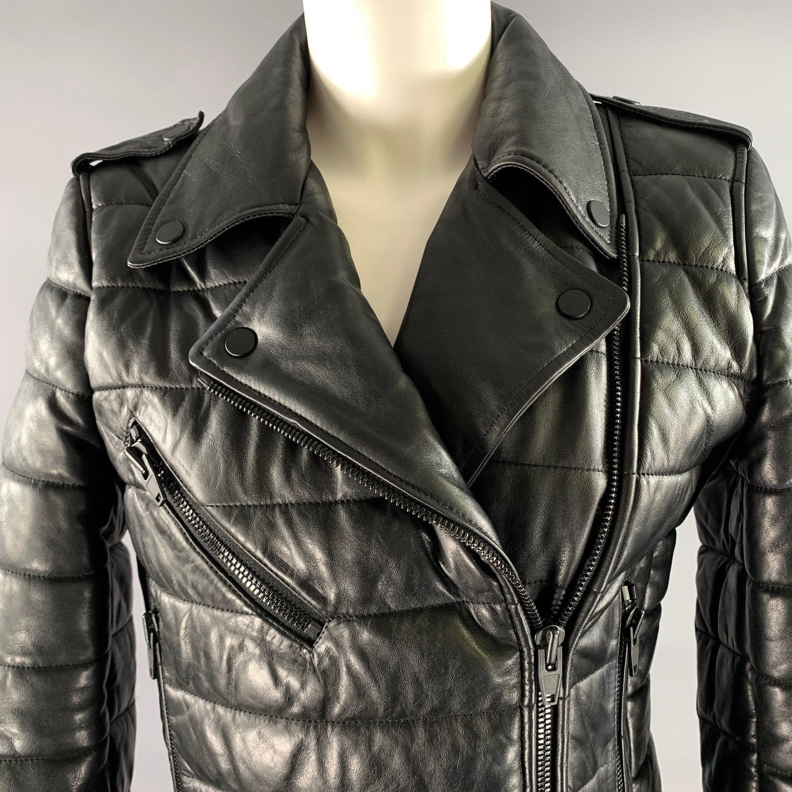 Alexander Wang ALEXANDER WANG Black Leather Quilted Moto Racer Jacket Size M / US 6-8 / IT 42-44 - 2 Thumbnail